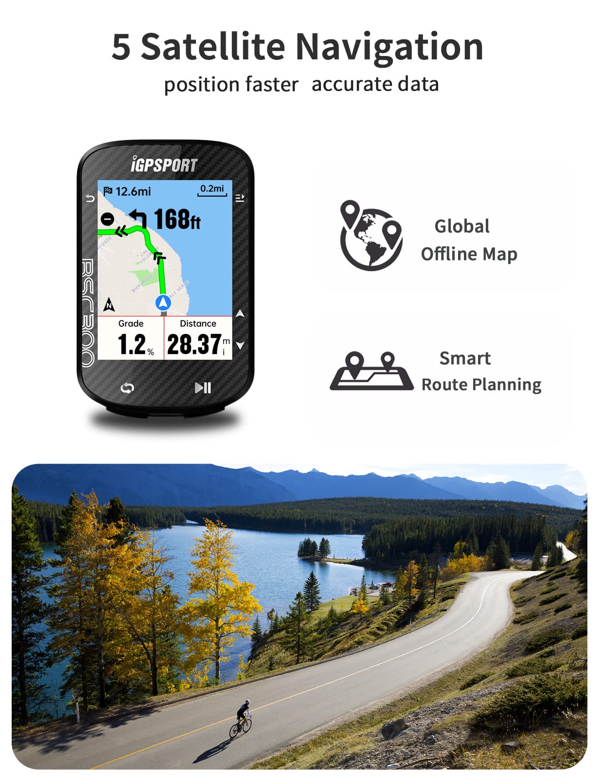 iGPSPORT BSC300 Wireless GPS Bike Computer with Offline Maps, Navigation & Off-Course Alerts - 8GB Storage, Bluetooth/ANT+ Connectivity, IPX7 Waterproof - Perfect for Road Cycling, Mountain Biking & Outdoor Adventures