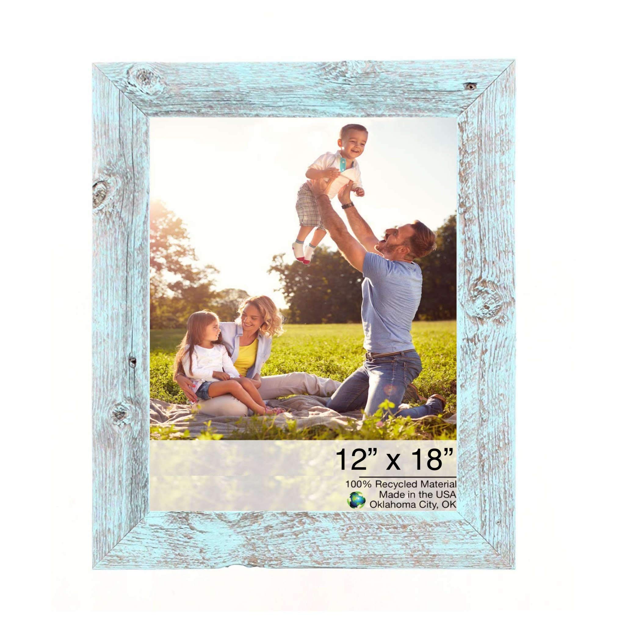 HomeRoots 12x18 Rustic Blue Picture Frame - Handmade Wooden Photo Frame for Wall Decor, Living Room, Bedroom & Office Display