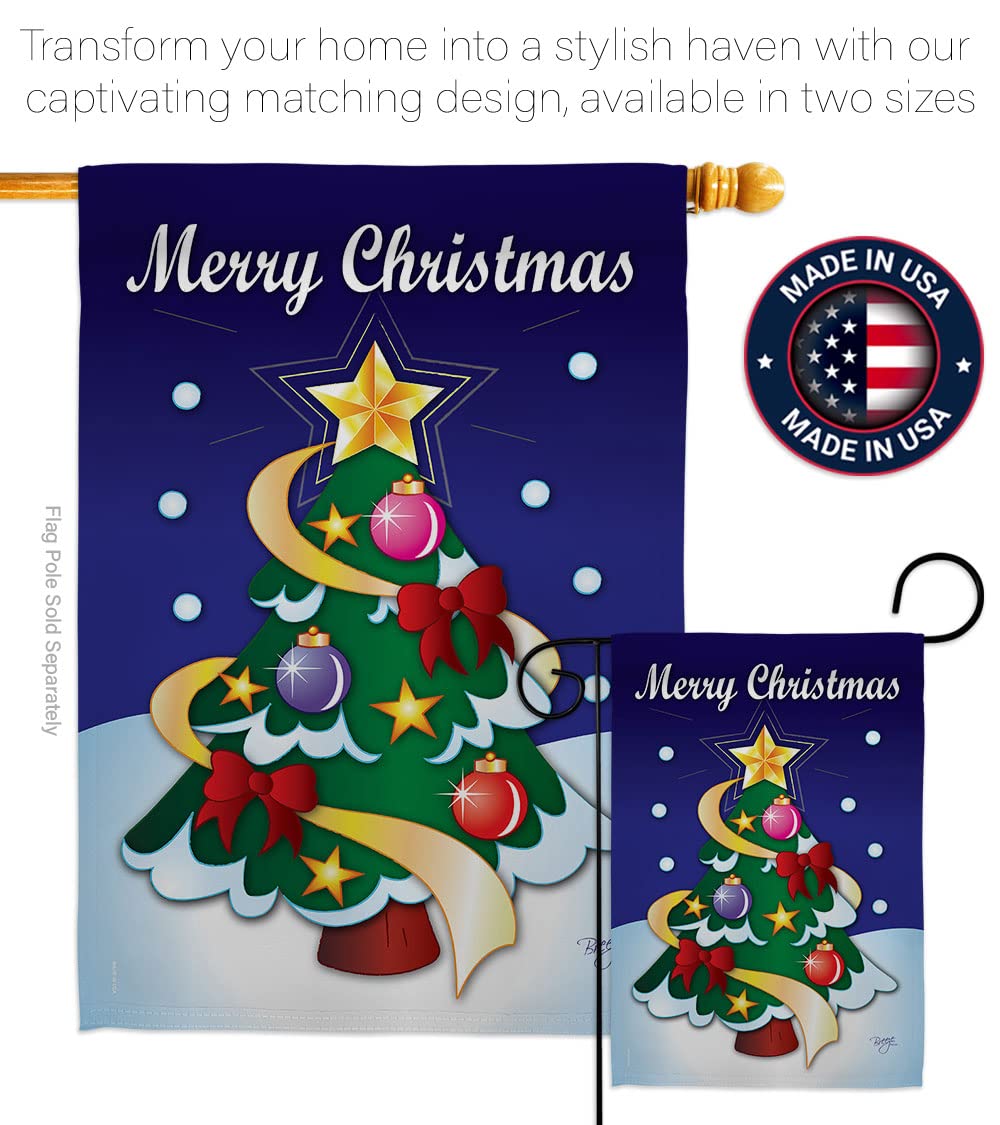 Merry Winter Christmas House Flag Set 28x40 with Pole - Holiday Yard Decor