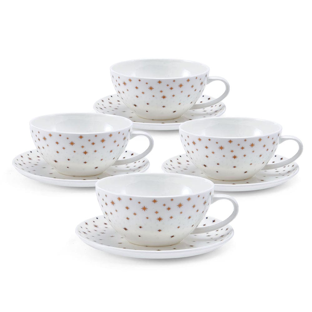 Millie Gold 4-Piece Tea Cup and Saucer Set - Elegant Porcelain Tea Cups for Afternoon Tea, Bridal Shower, and Home Decor