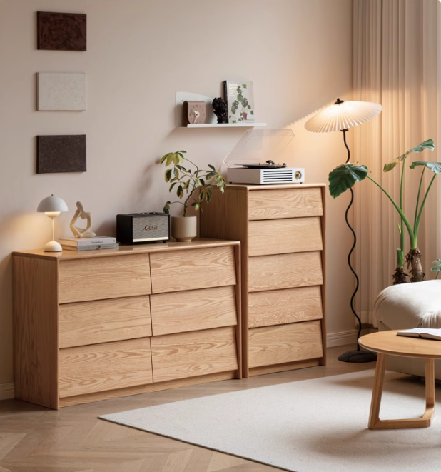 Solid Oak Wood Slanted Surface Chest of Drawers - Vintage Style Dresser for Bedroom, Living Room & Office Storage