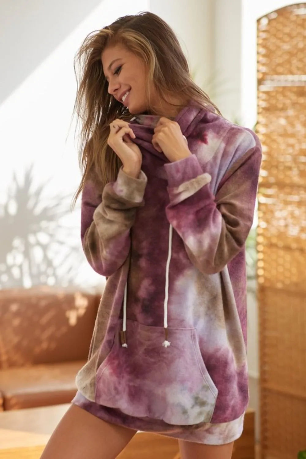 BiBi Brushed Tie Dye Overlapped Turtle Neck Sweatshirt | Women's Casual Pullover | Cozy Winter Fashion | Perfect for Daily Wear, Office & Weekend Outfits