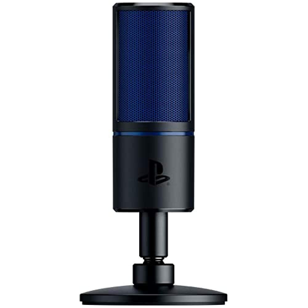 Razer Seiren X USB Condenser Microphone for PS4 & PS5 Streaming - Compact Design with Shock Absorber, Supercardioid Recording, Mute Button (Black-Blue) | Perfect for Gaming, Podcasting & Live Broadcasts