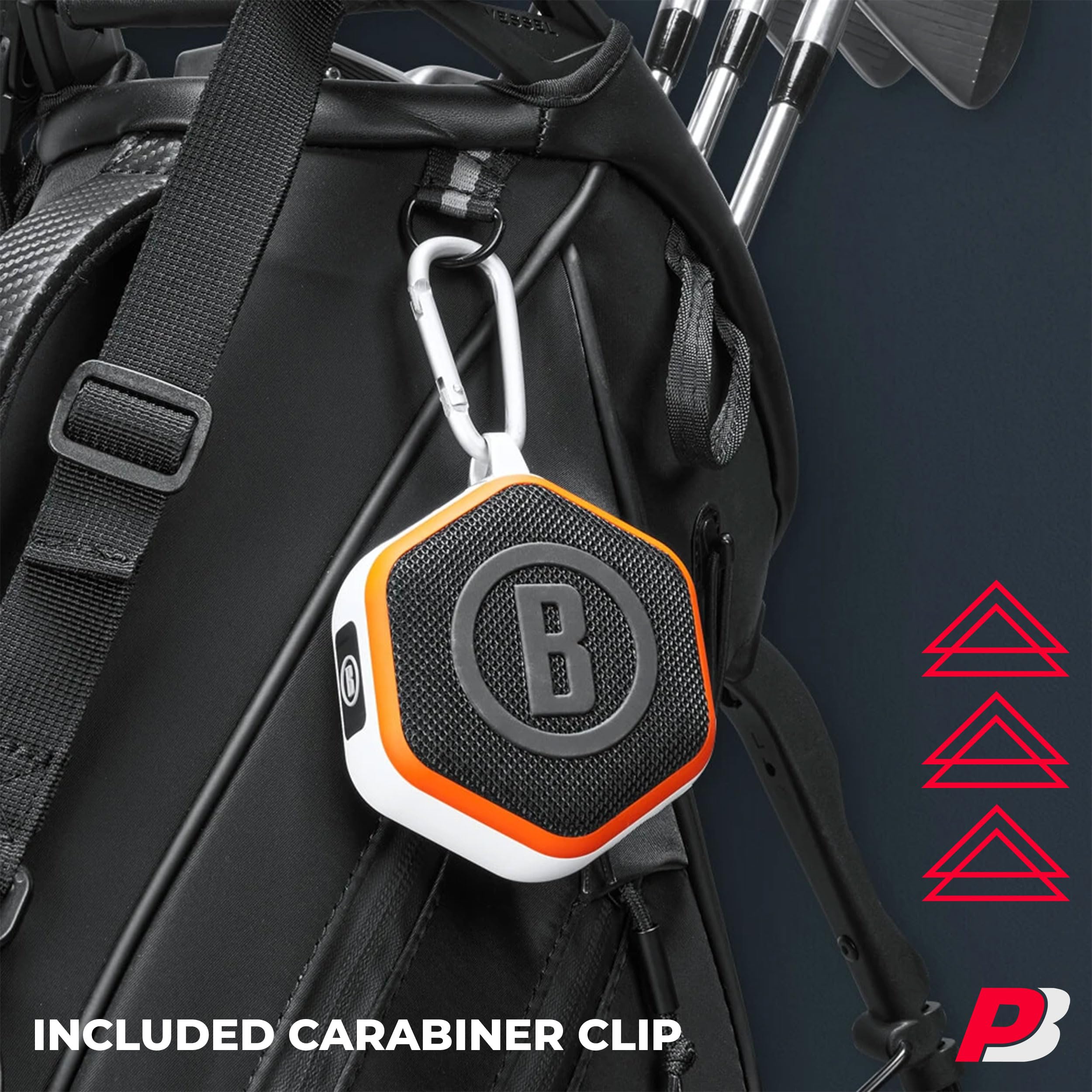 Bushnell Wingman Mini (Orange/White) Magnetic GPS Golf Speaker with PlayBetter Portable Charger - Bluetooth Speaker for Golf Cart with Audible Distance & Music - Preloaded 36,000+ Golf Courses - Perfect for Outdoor Sports, Driving Range & Golf Cart Entertainment