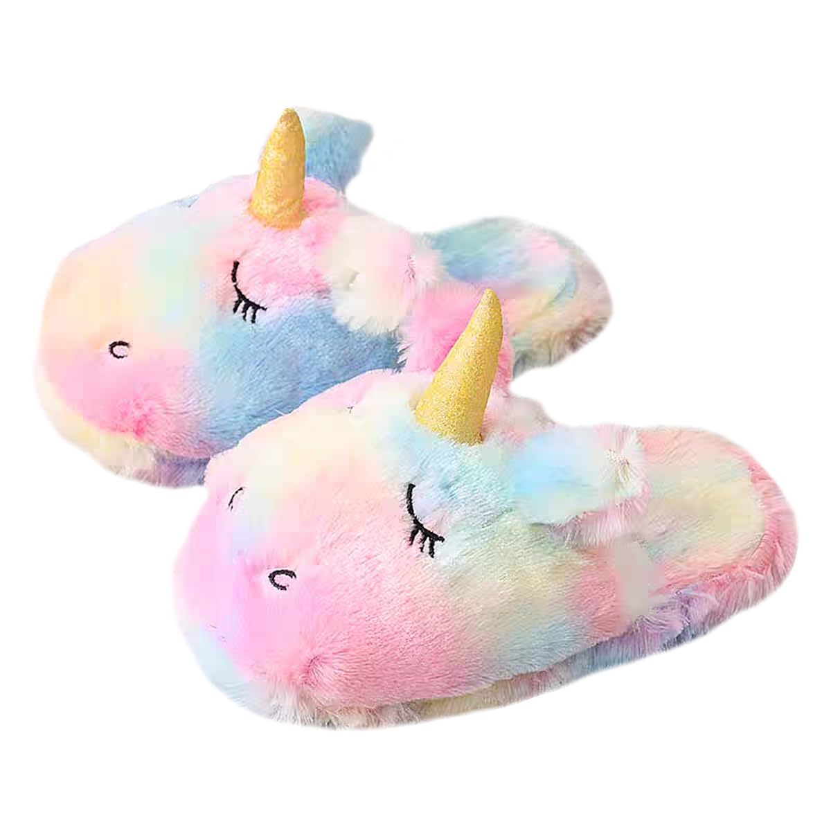 HANDKEI Cute Rainbow Unicorn Slippers - Plush Animal House Shoes for Women & Girls - Soft Warm Winter Indoor Slippers for Home, Lounge, Bedroom - Cozy Gift Idea for Christmas & Birthday