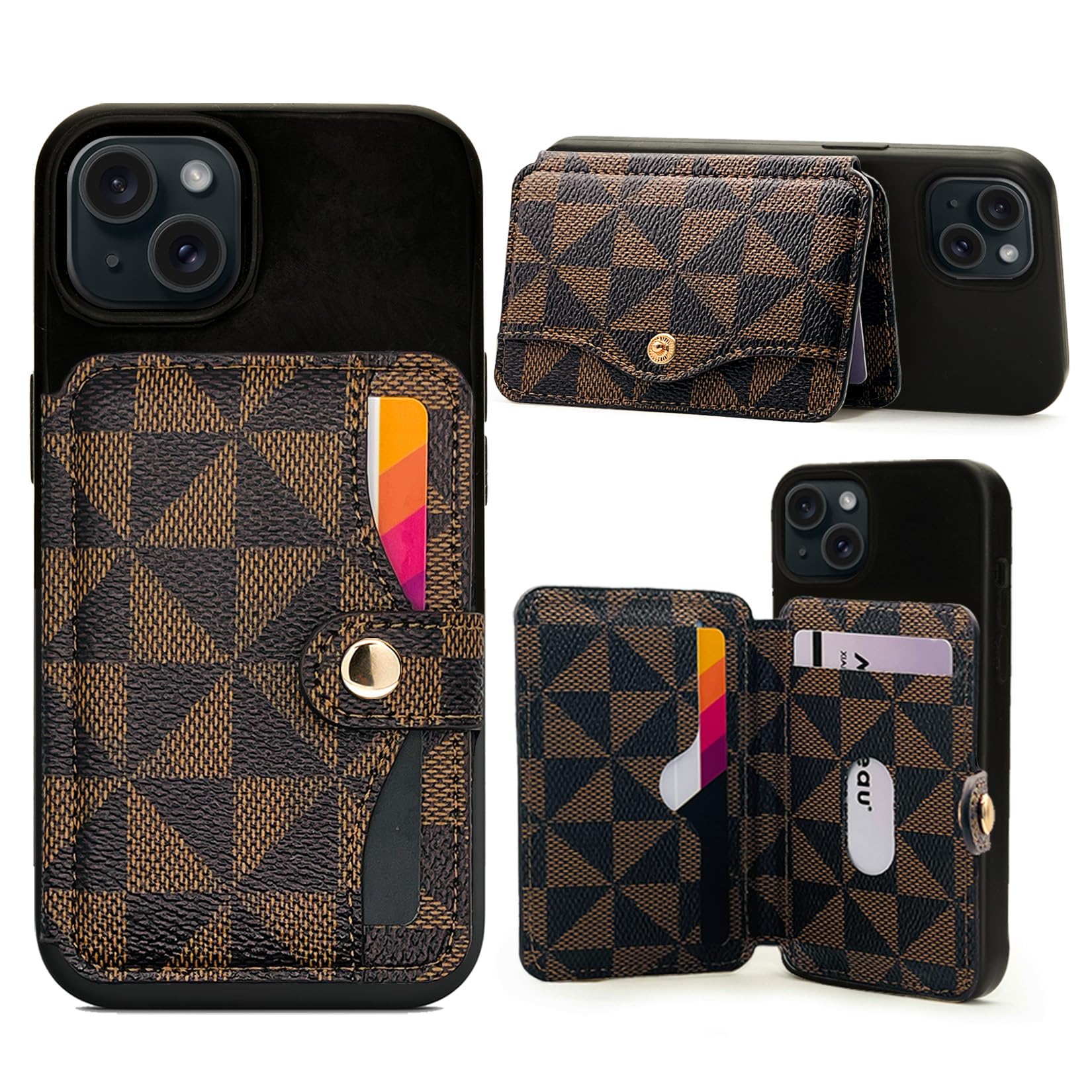 M-Plateau Phone Card Holder with 3M Adhesive - Slim Wallet Sticker for Credit Cards & ID - Secure Stick-On Back of Phone (Brown/Black) - Perfect for Hands-Free Shopping, Travel & Everyday Convenience