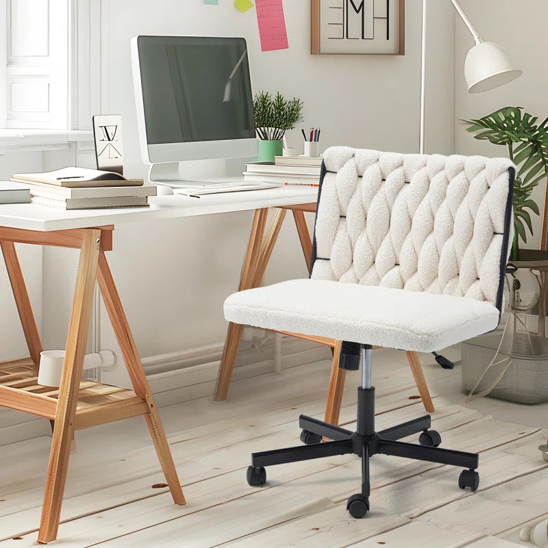 EROMMY Criss Cross Armless Rolling Office Chair - Height Adjustable Desk Chair for Home & Office, White - Perfect for Workstations, Bedrooms & Living Rooms
