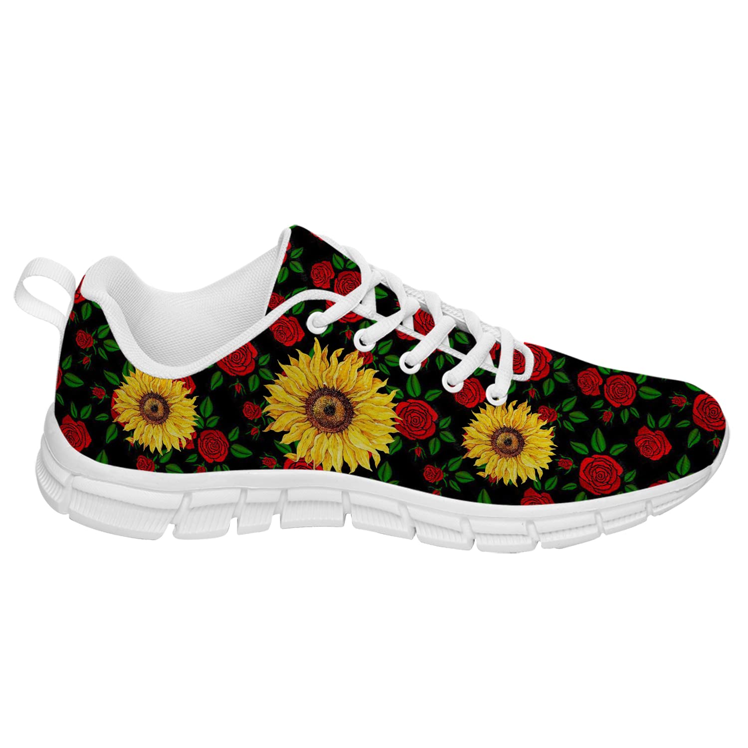 3D Printed Rose Sneakers for Women & Men - Floral Tennis Shoes with Red Rose & Sunflower Design - Perfect Gift for Flower Lovers (Men's Size 9/Women's 7.5) - Ideal for Casual Wear, Sports & Fashion Outfits