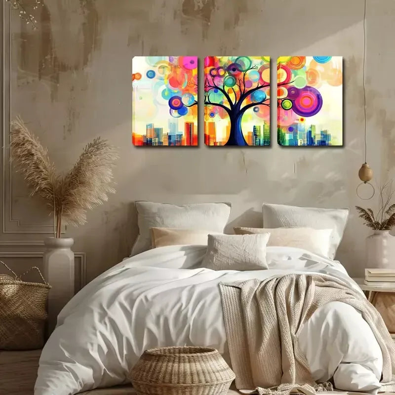 3-Piece Abstract Colorful Big Tree Wall Art Set - Framed Canvas 40x60cm (16x24in) - High Quality Print - 100% Australian Made - Ready to Hang - Perfect for Living Room, Bedroom & Office Decor