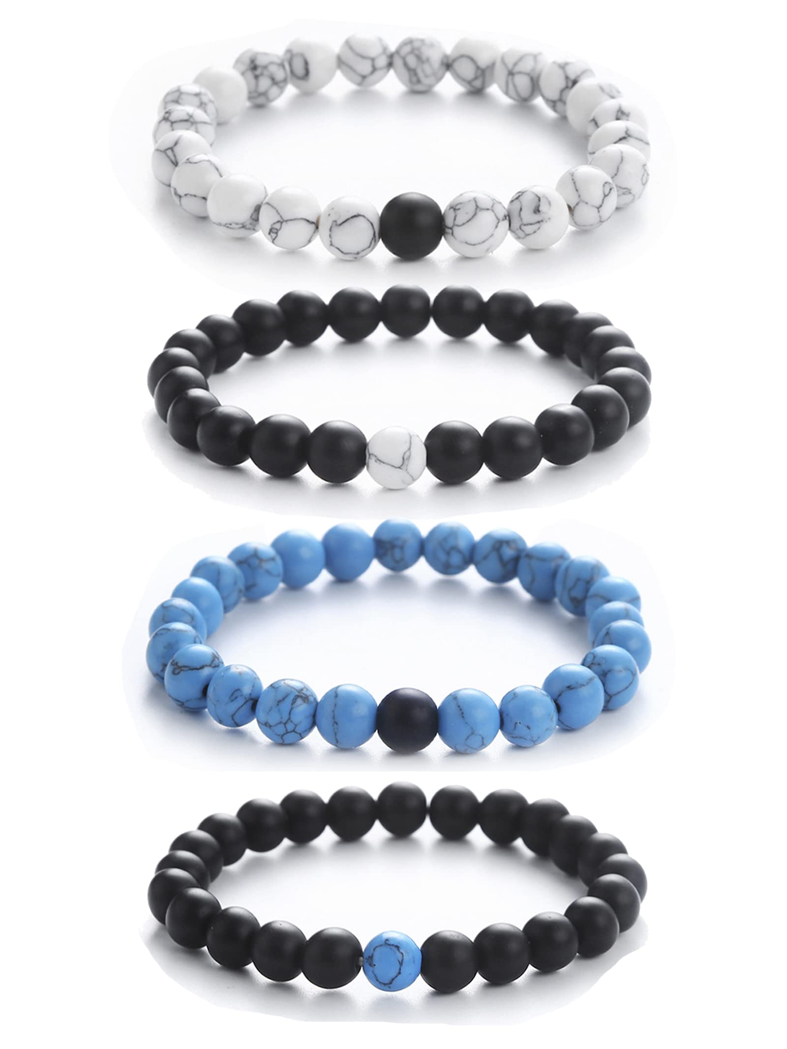 4Pcs Lava Stone Beaded Bracelets for Men & Women - Natural Turquoise Couples Matching Bracelet Set - Matte Finish Anxiety Relief Jewelry - Perfect for Meditation, Yoga, Stress Relief and Spiritual Healing