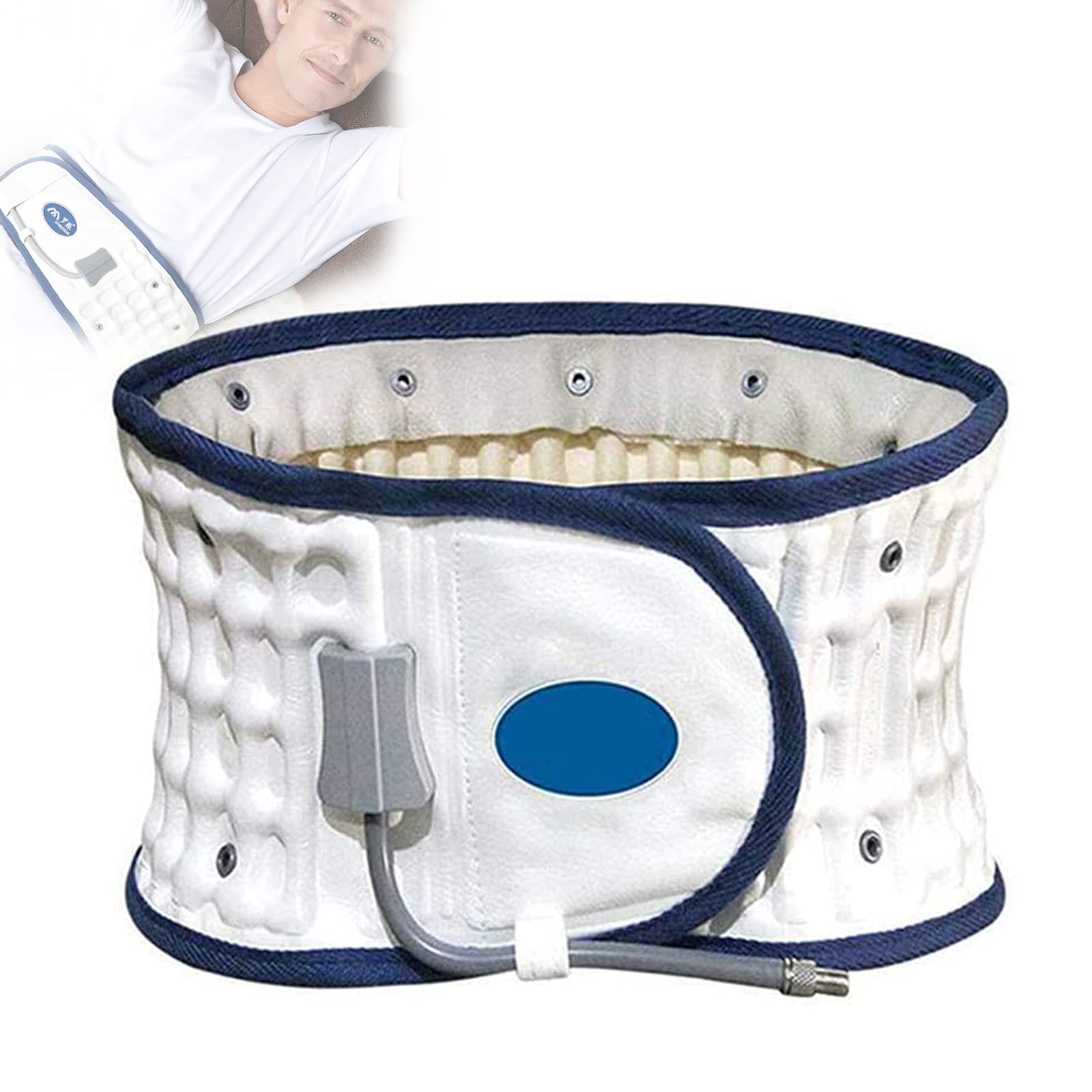 Inflatable Lumbar Support Belt for Back Pain Relief - Spinal Decompression & Lower Back Traction Device for Men & Women (Size S, White) - Perfect for Office Work, Driving & Post-Surgery Recovery