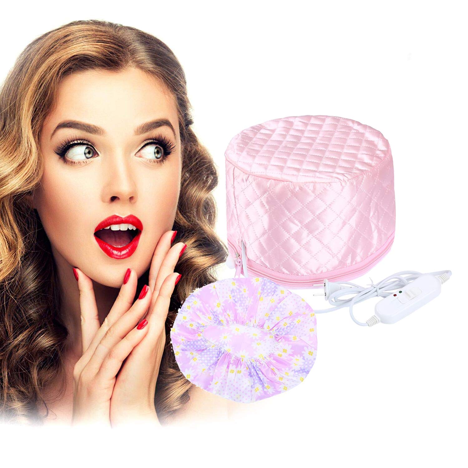 110V Electric Hair Steamer Cap for Deep Conditioning - Thermal Hair Treatment Cap with Waterproof Design for Home SPA & Salon Use - Perfect for Hair Care, Hydration & Styling (Pink) - Great for Personal Use, Family Care & Professional Salon Treatments