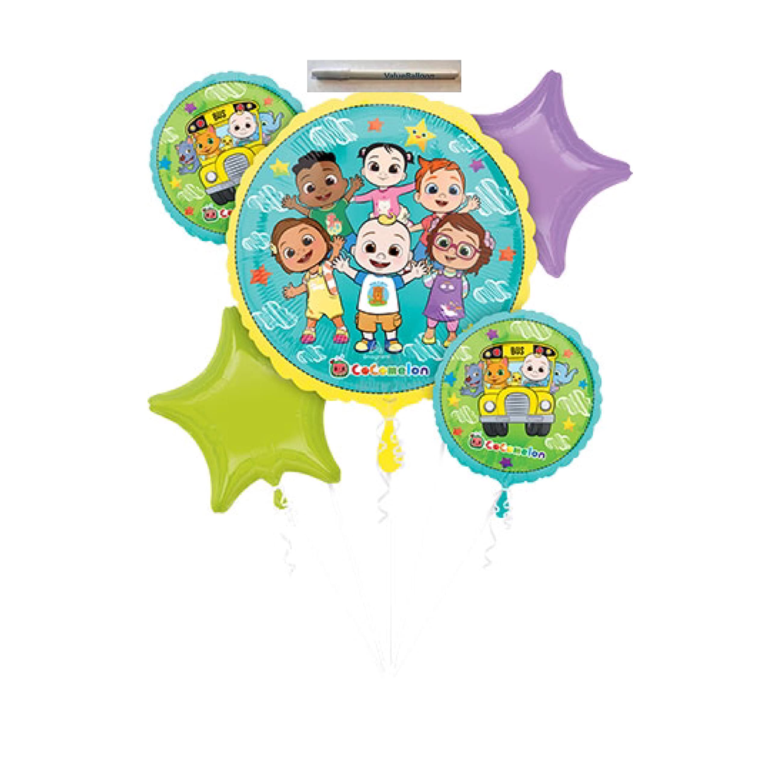 Cocomelon 5-Piece Balloon Bouquet Set - Colorful Birthday Party Decorations for Kids, Baby Shower & Nursery Room Decor - Perfect for Themed Parties, Photo Backdrops & Celebrations