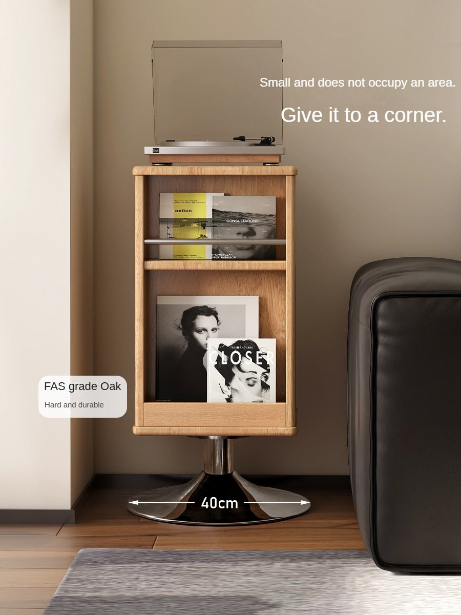 Solid Oak Wood Rotating Side Cabinet - 360° Swivel Storage Organizer for Living Room, Bedroom, or Office - Perfect for Small Spaces & Home Decor