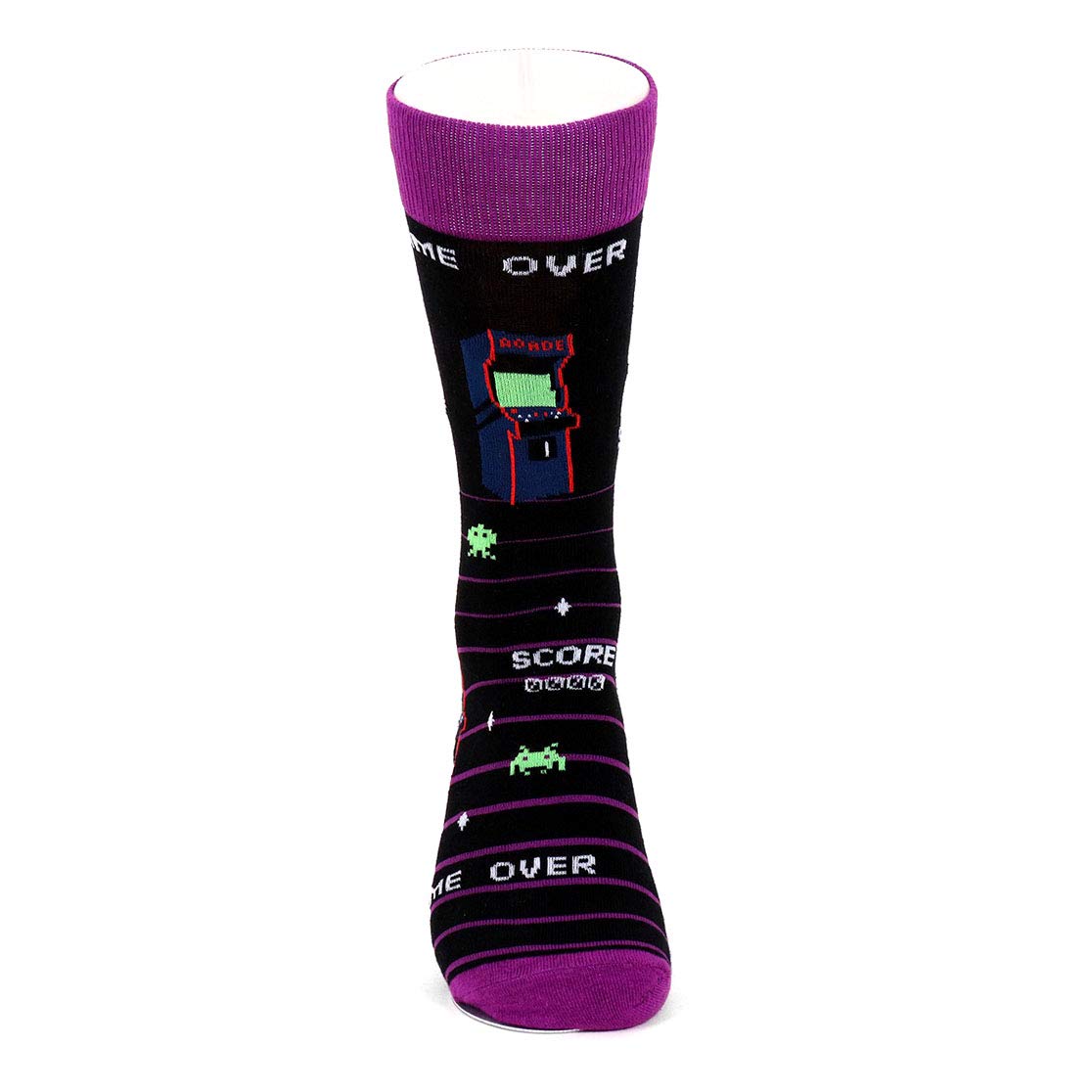 Men's Gamer Arcade Novelty Socks - Black, Dark Purple, Green & White | Comfortable Cotton Socks for Gaming, Casual Wear & Gift Giving