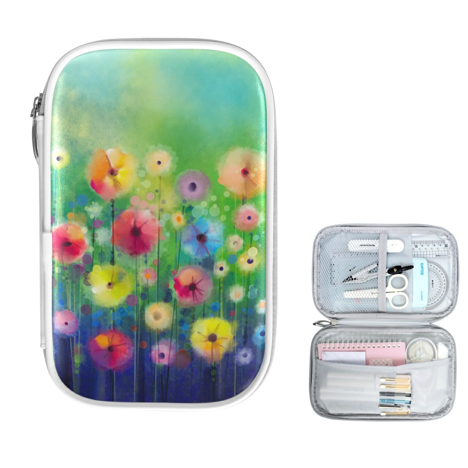 Abstract Floral Pencil Case - Watercolor Zipper Pouch for School & Office Supplies