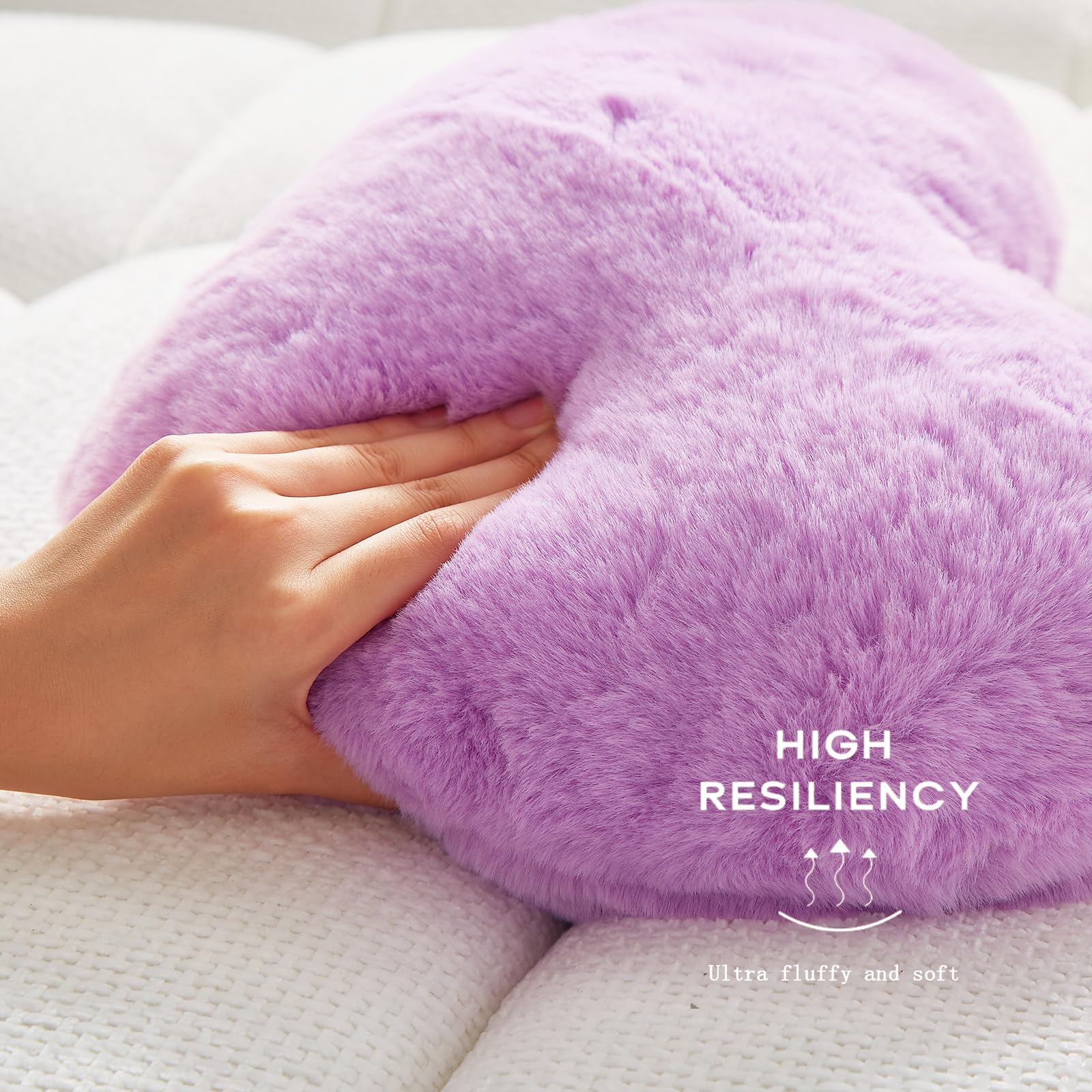 YRXRUS 14x17 Inch Large Heart Shaped Pillow - Soft Faux Rabbit Fur Coquette Decor for Living Room, Bedroom, Indoor & Outdoor - Perfect Valentine's Gift, Anniversary Present, and Cozy Home Decoration (Purple)