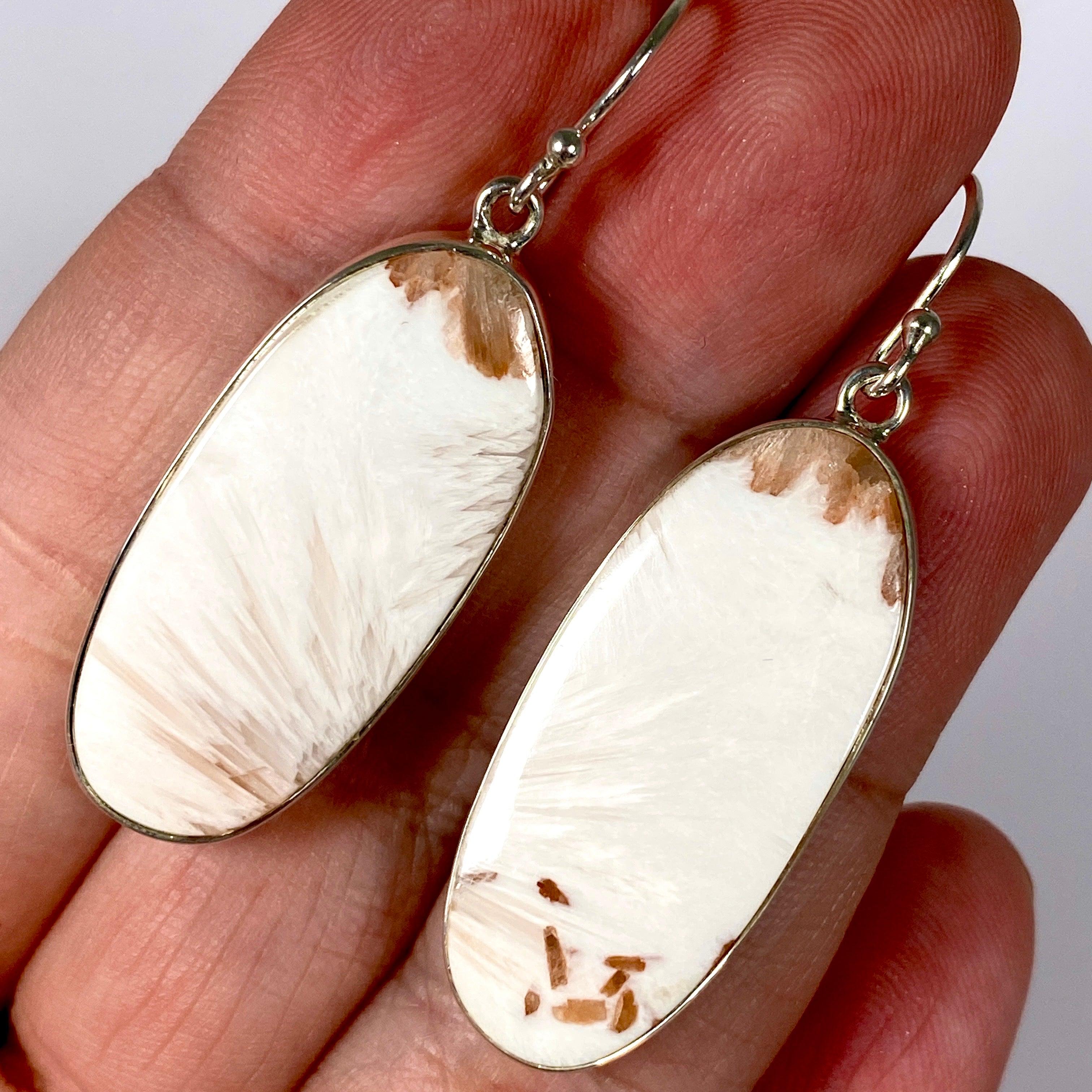 Natural Scolecite Oval Earrings KEGJ1324 - Healing Crystal Jewelry for Meditation & Spiritual Balance | Perfect for Yoga, Reiki & Energy Work