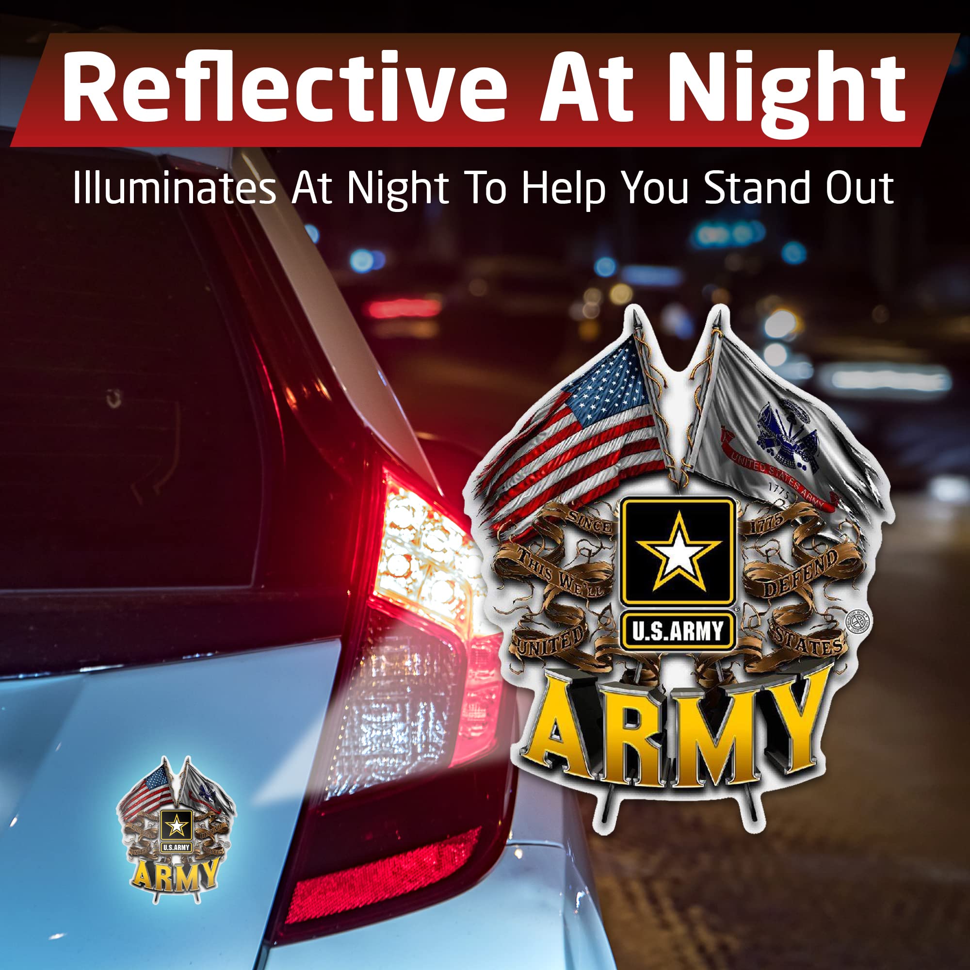 Premium Collectible US Army Decals (12in, 4-Pack) - Durable Vinyl Military Double Flag Stickers for Cars, Laptops, Helmets & Windows - Patriotic Gifts for Soldiers, Veterans & Supporters - Perfect for Home Decor, Vehicle Accessories & Military Appreciation Gifts