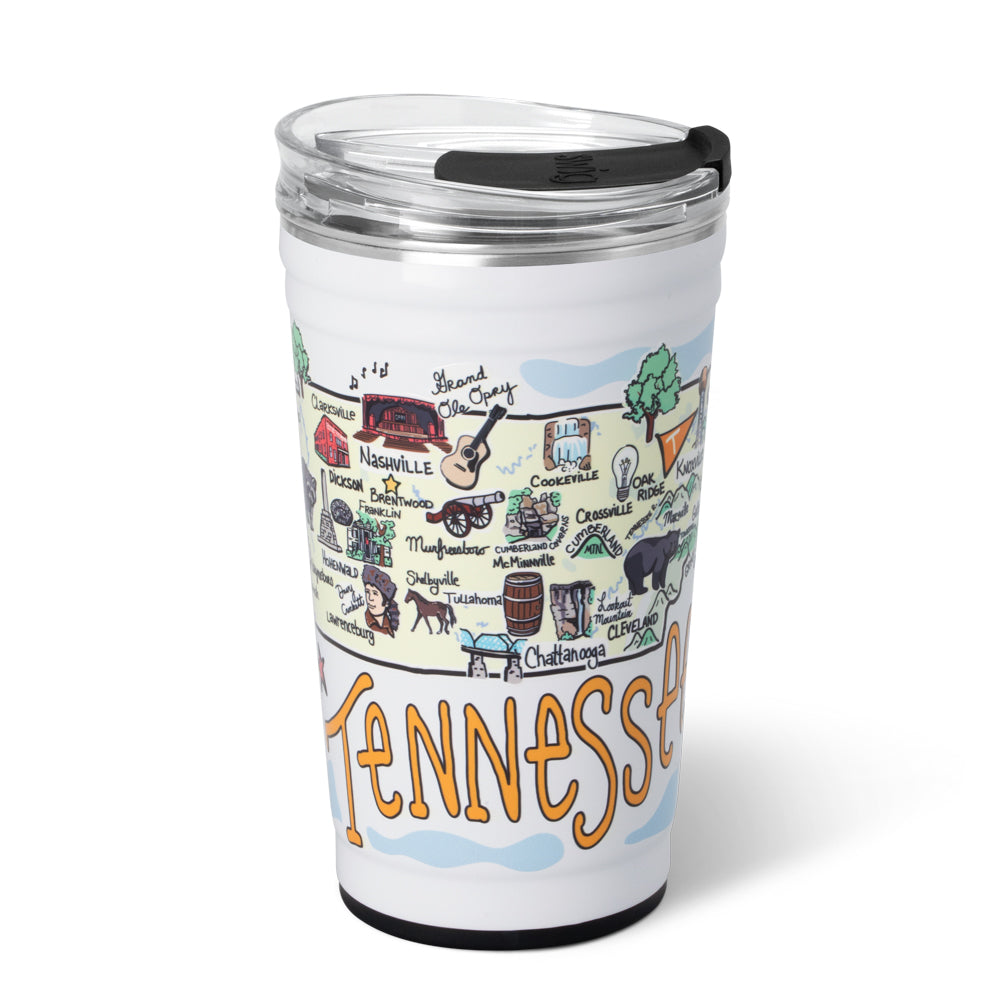 24oz Tennessee Party Cup - Insulated Stainless Steel Tumbler with Lid & Straw for Outdoor Events, BBQs, and Tailgating