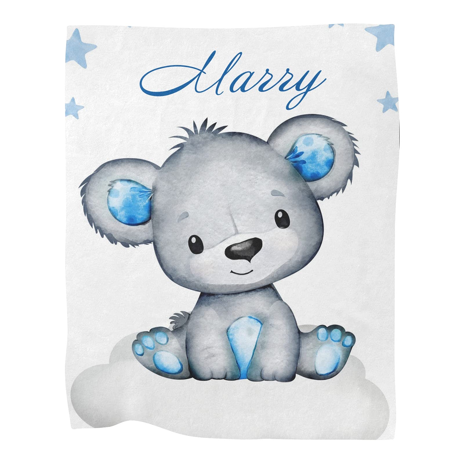 Custom Name Star Bear Baby Blanket - Soft Fleece Nursery Throw 30x40 Inch for Boys & Girls | Personalized Baby Shower Gift, Newborn Keepsake, Toddler Snuggle Blanket