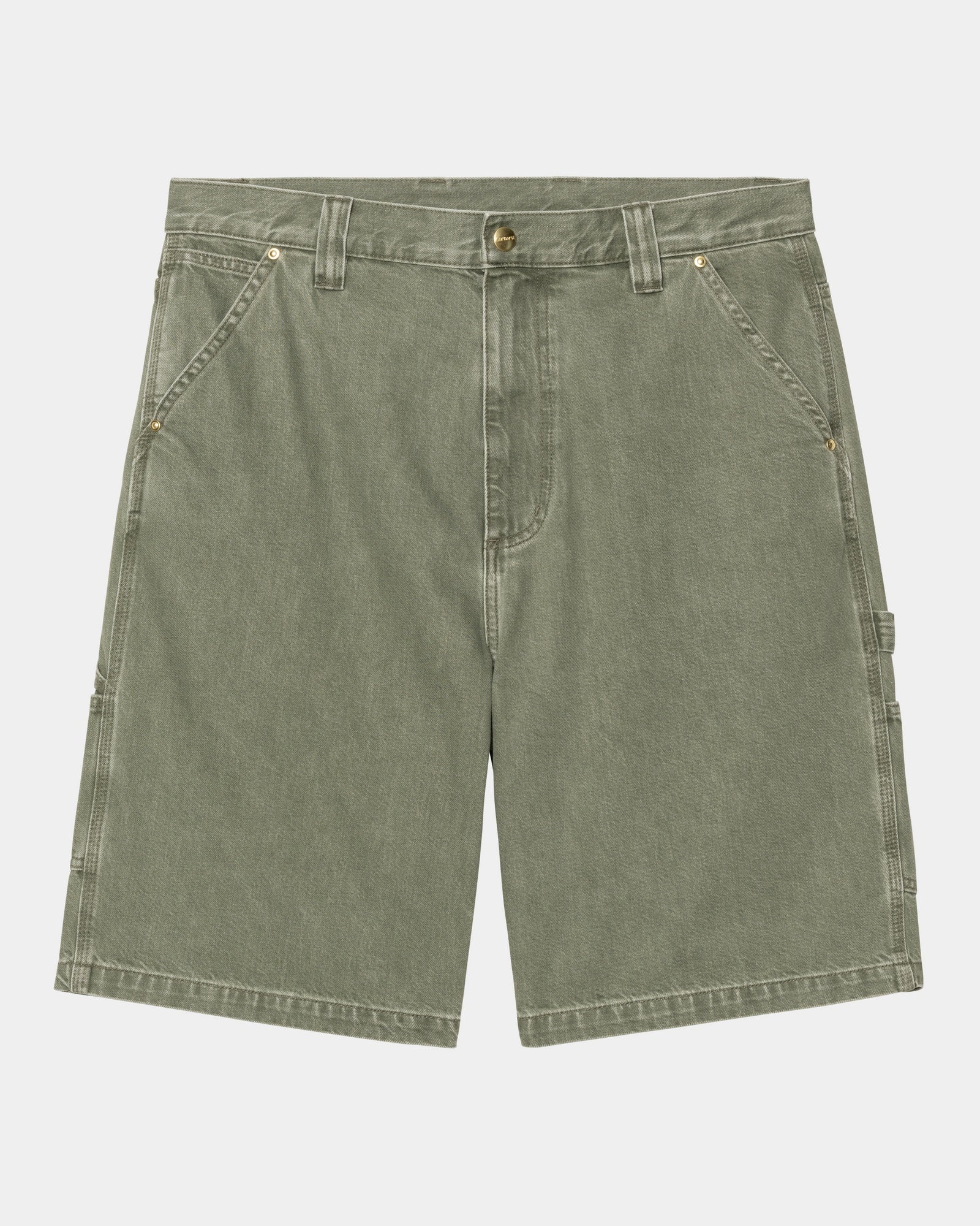 Nash Single Knee Long Short - Army Green Enzyme Bleach Washed Denim Shorts for Men | Casual Streetwear, Summer Outfits & Outdoor Activities