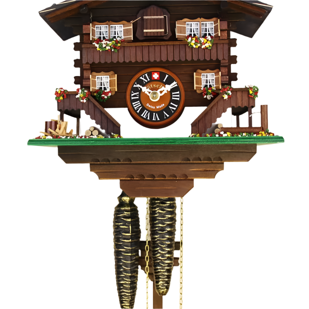 Handcrafted Brienz Chalet Amber Cuckoo Clock - Authentic Swiss Wooden Wall Clock with Moving Figures & Bird Sounds - Perfect for Home, Office & Cabin Decor