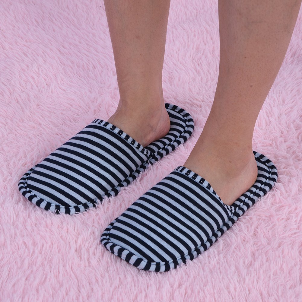 Foldable Travel Slippers for Indoor & Bedroom Use - Soft Cotton Anti-Slip House Shoes for Men & Women | Comfortable SPA, Hotel & Guest Slippers | Portable & Reusable Home Footwear (Blue Stripes) - Perfect for Travel, Lounging & Home Relaxation