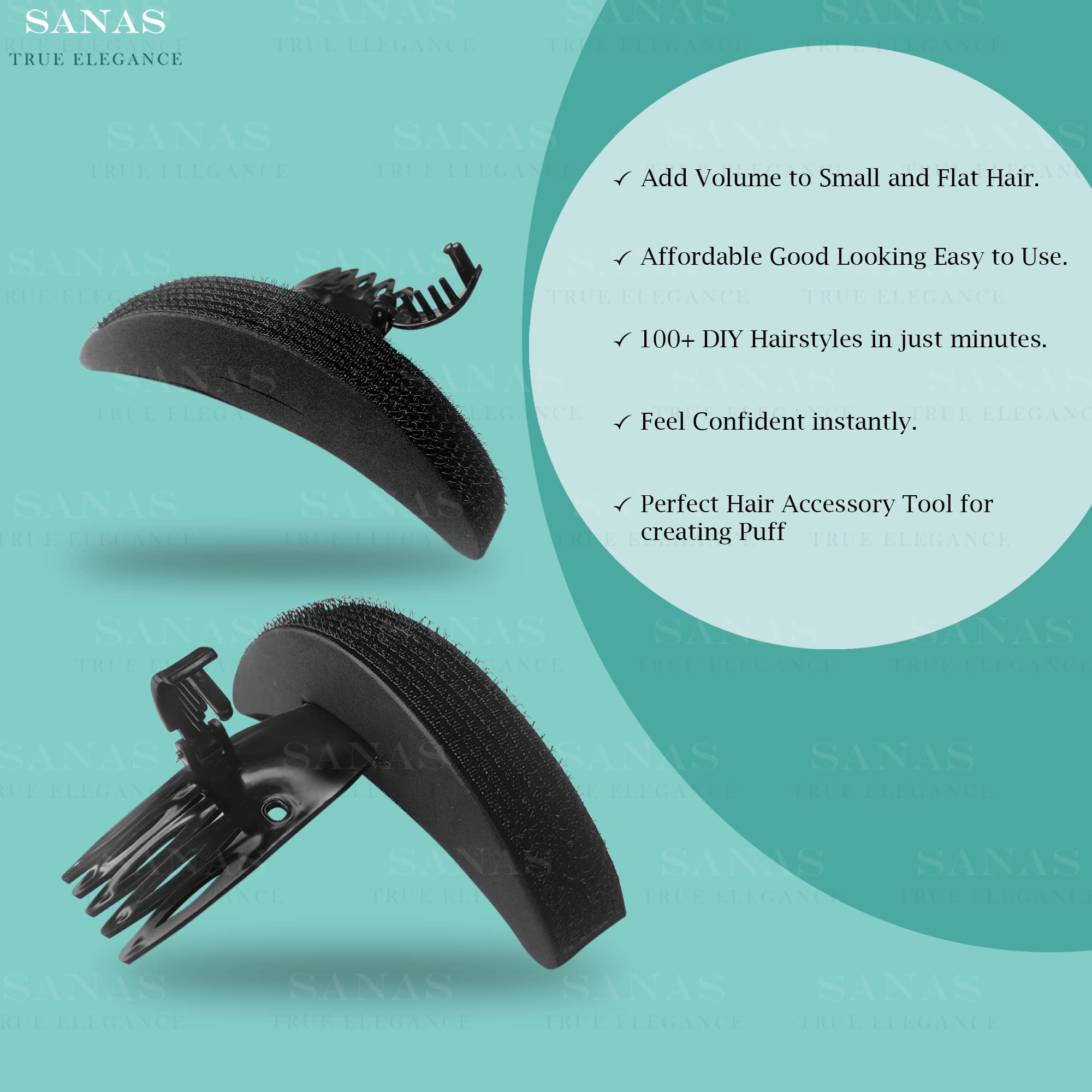 Sanas Puff Maker for Hair - 2Pc Hair Bun Maker with Inserts, Bumpits for Hair Puff, Hairstyling Tools for Women - Perfect for Updos, Ponytails & Voluminous Styles