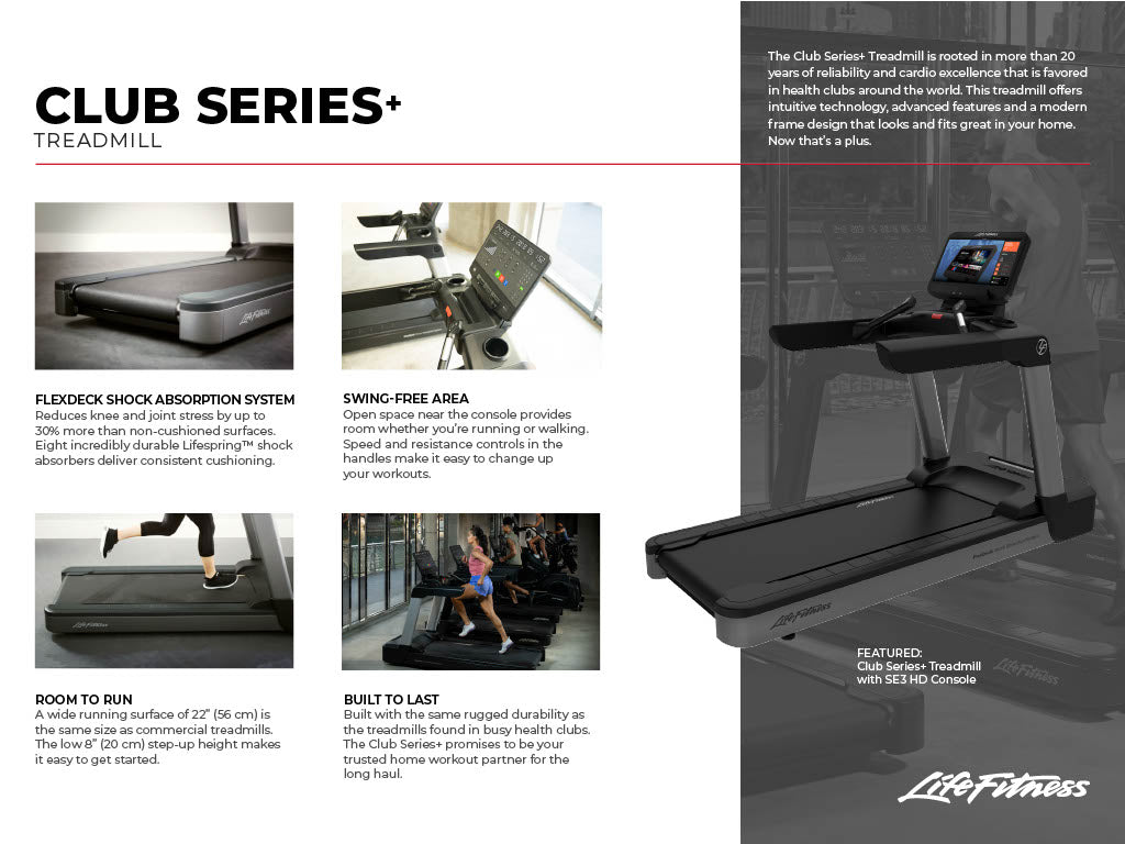 Life Fitness Club Series+ Treadmill with SL Console - Black | Commercial-Grade Home Gym Equipment for Cardio & Endurance Training