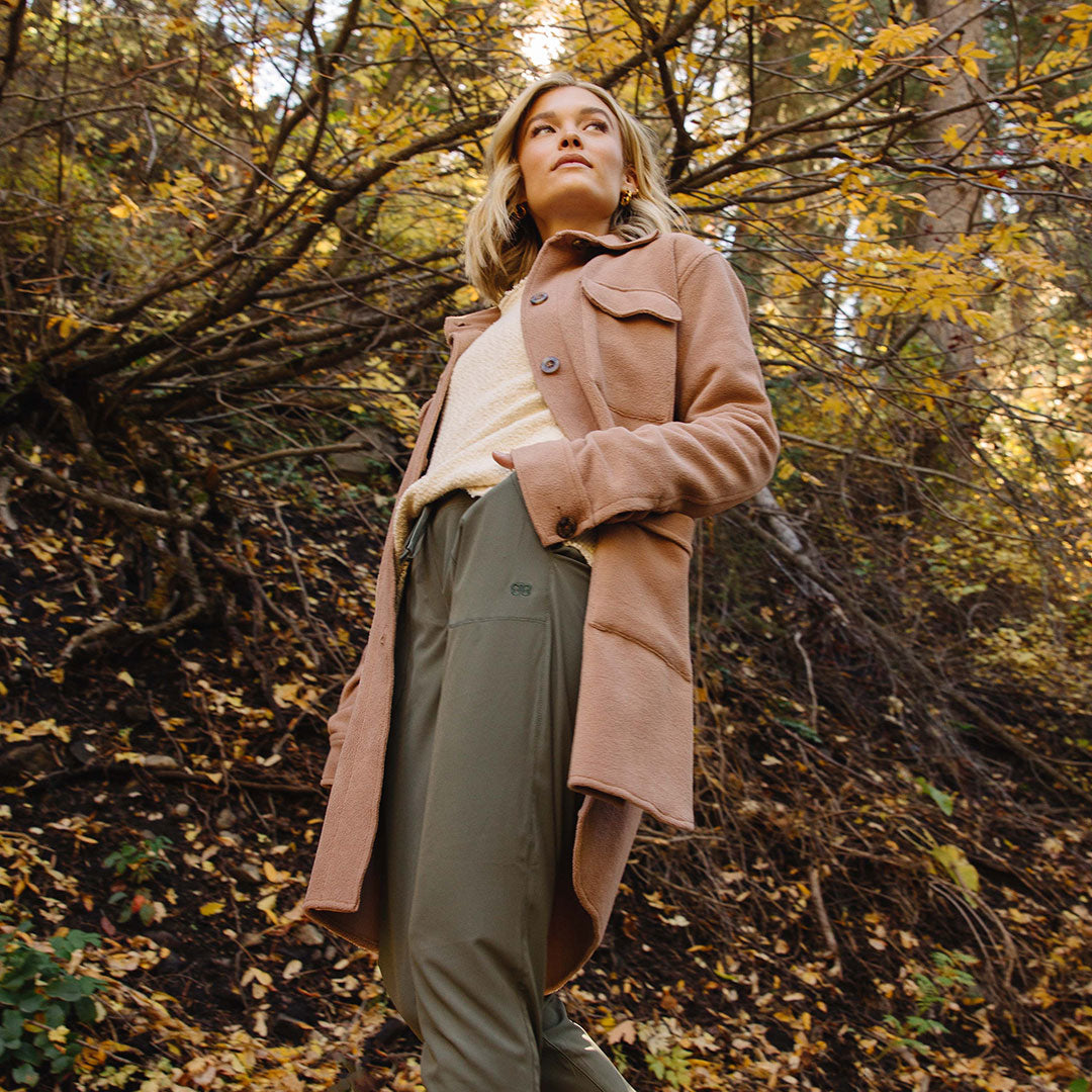 Alpine Fleece Trench Coat for Women - Warm Winter Toffee Brown Outerwear - Perfect for Snowy Weather & Outdoor Adventures