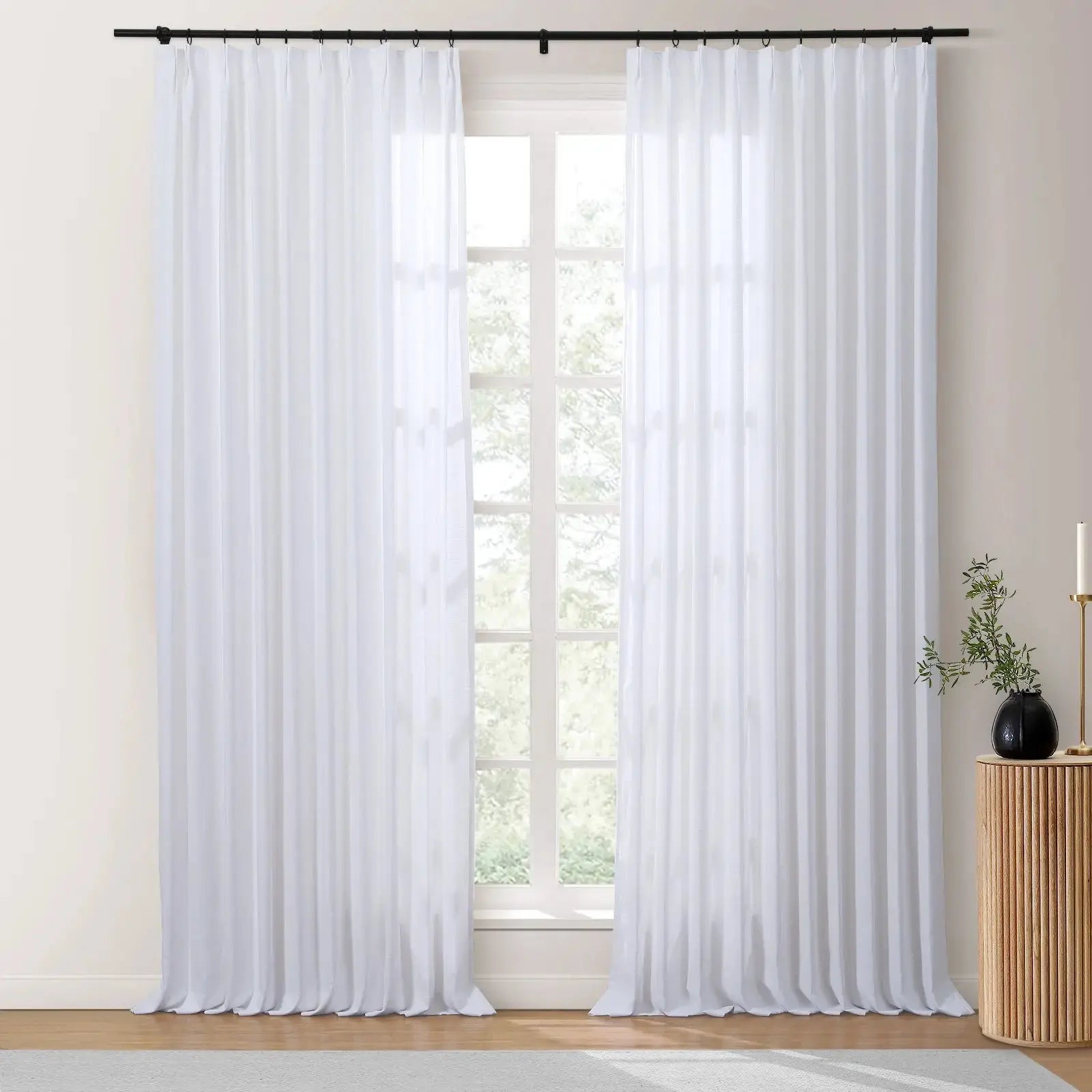 Premium Isabella Cotton Pinch Pleat Drapery Panels - Unlined Classic Curtains for Living Room, Bedroom & Dining Room Decor