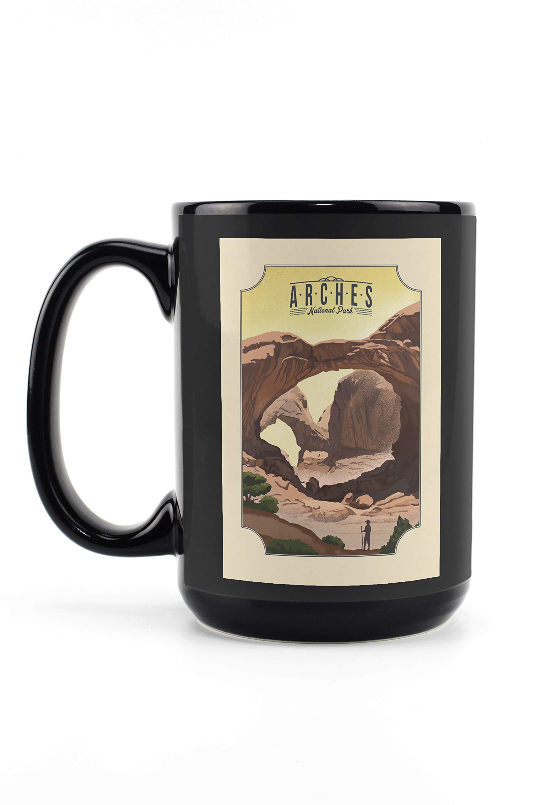 15oz Black Ceramic Coffee Mug - Double Arch at Arches National Park Utah Design - Dishwasher & Microwave Safe - Perfect for Home, Office & Outdoor Adventures