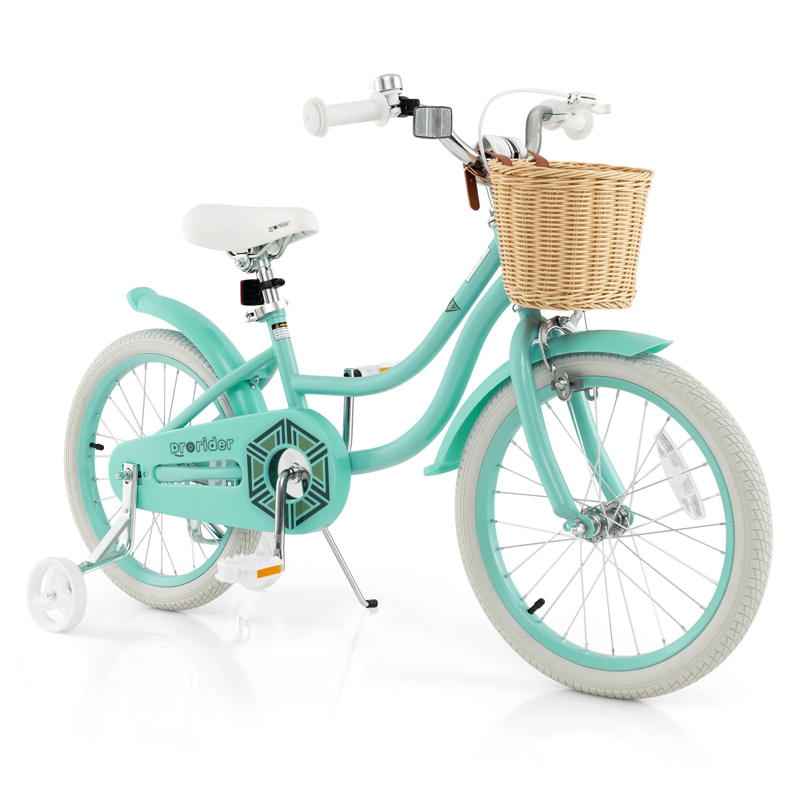 BABY JOY 14 16 18 Inch Kids Bike with Training Wheels - Adjustable Height Retro Bicycle for Boys & Girls Ages 3-8 Years Old - Includes Rattan Basket, Handbrake & Coaster Brake (Pink, Green, Blue) - Perfect for Neighborhood Rides, Park Adventures & Learning to Cycle