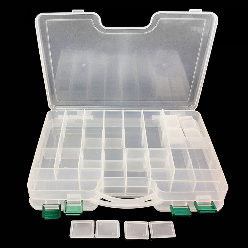 2-Sided Fishing Tackle Box with 44 Compartments - Large Waterproof Fishing Lure Storage Organizer Box with Adjustable Dividers (White) - Perfect for Bass Fishing, Saltwater & Freshwater Anglers