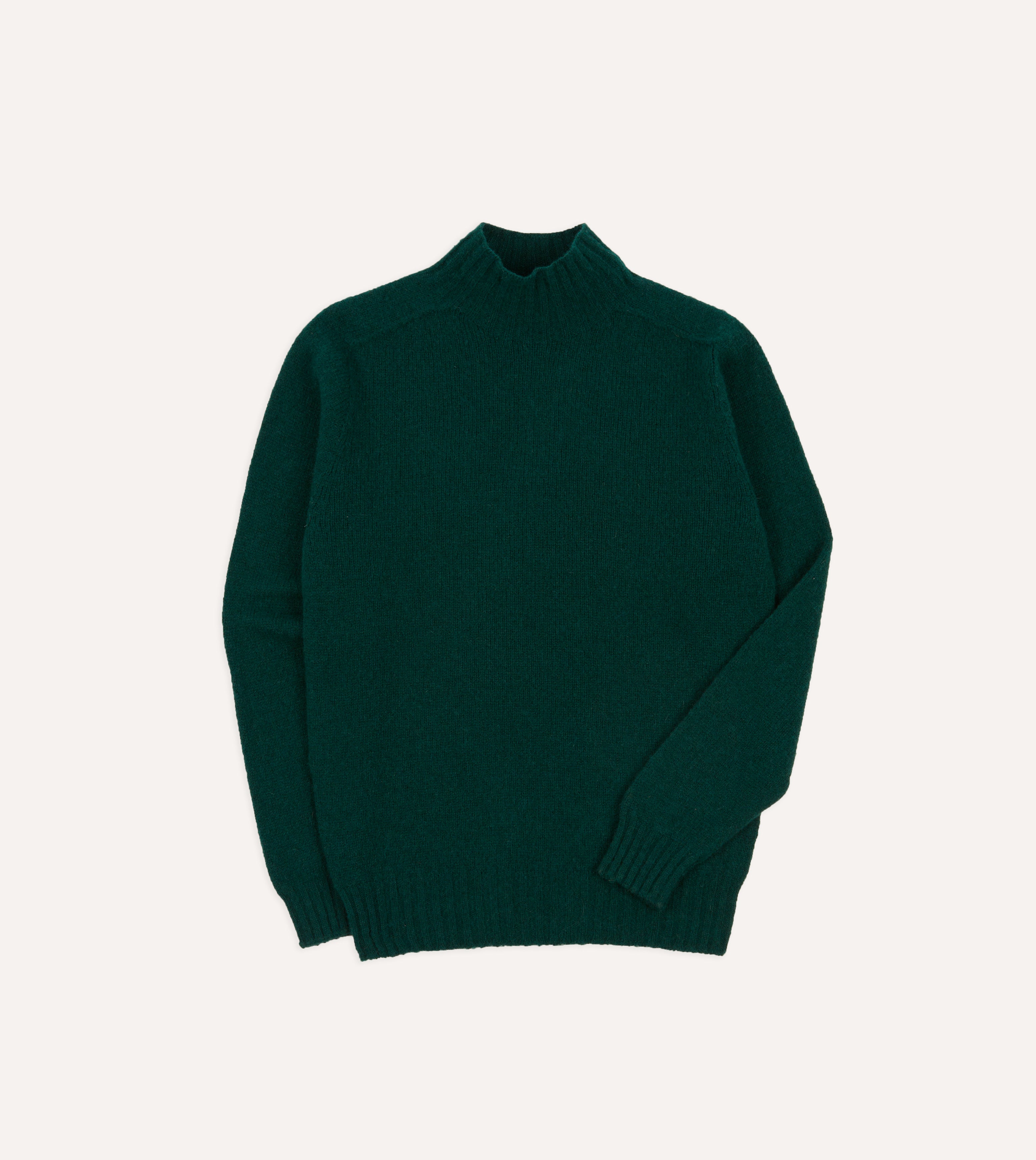 Green Brushed Shetland Wool Mock Neck Sweater for Women - Cozy Winter Pullover for Casual Outfits & Office Wear
