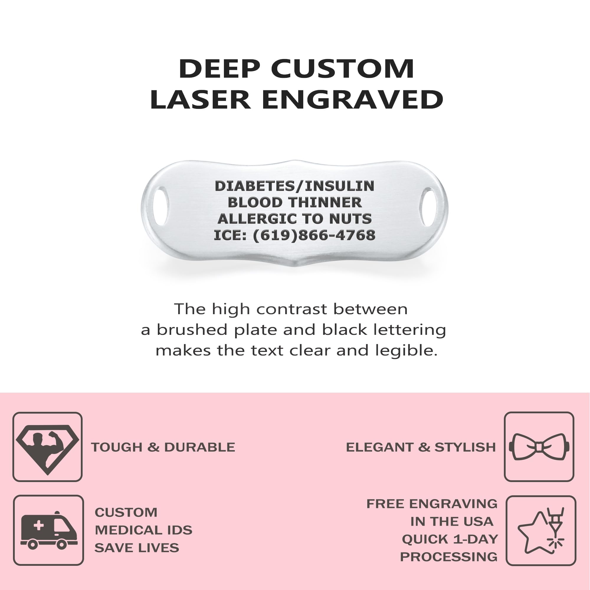 Divoti Custom Engraved Medical Alert Bracelet for Women - Personalized Stainless Steel Emergency ID Jewelry for Diabetes, Allergies & Heart Conditions - Perfect for Everyday Wear & Travel Safety