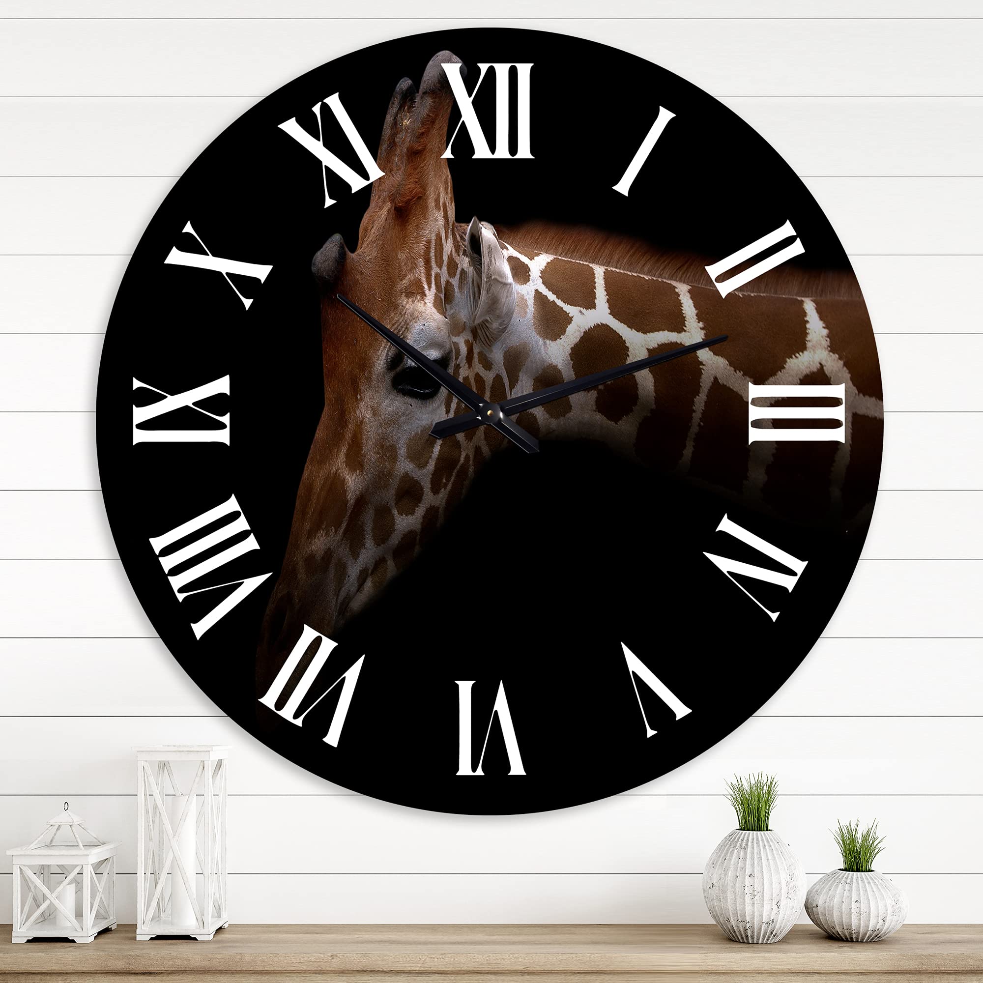 DesignQ Farmhouse Wall Clock 'Portrait of A Giraffe IV' - Large Animal Wall Clock for Living Room, Kitchen, Bedroom Decor - Rustic Home & Office Wall Art