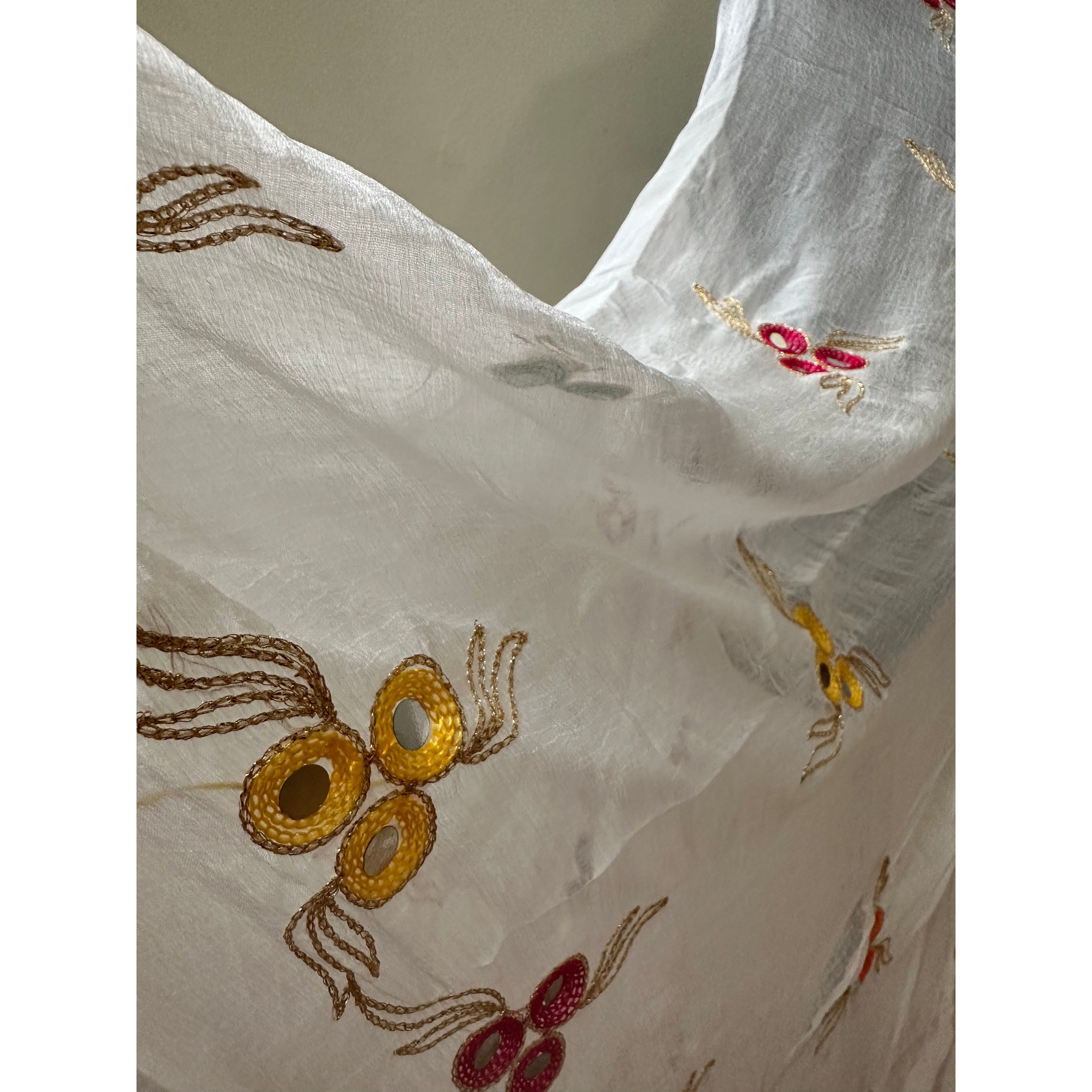 Elegant White Dupatta with Multicolor Thread Embroidery - Perfect for Weddings, Parties & Festive Occasions