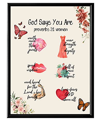 Proverbs 31 Bible Verse Wall Art - Christian Scripture Decor for Women & Girls - Religious Home & Office Wall Decor - Inspirational Gifts Featuring God & Jesus Quotes - Perfect for Bedrooms, Living Rooms & Prayer Spaces