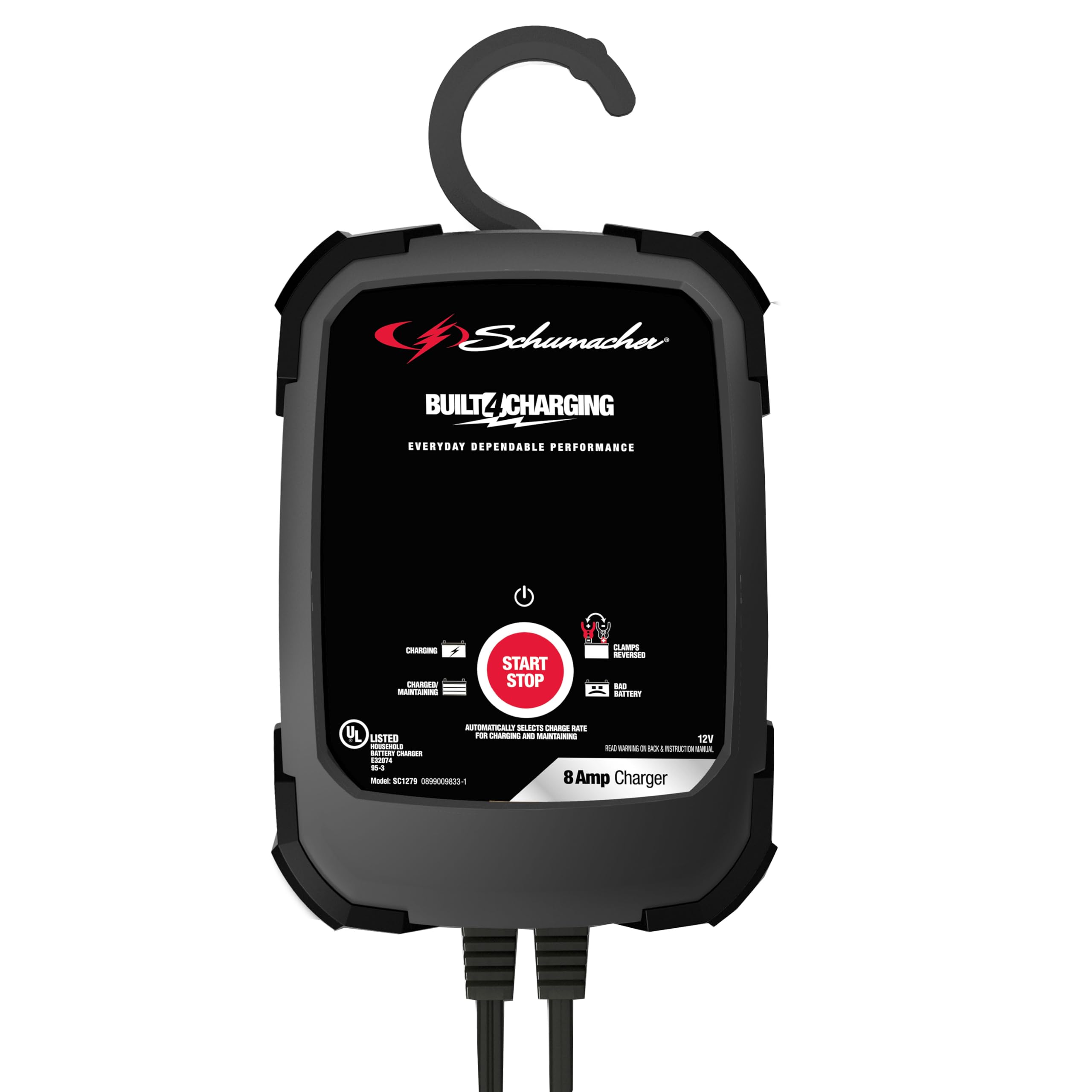 Schumacher SC1279 8A 12V Rapid Battery Charger for Cars, Trucks, SUVs - Fast Charging & Maintenance Mode - Perfect for Home Garage, Road Trips & Emergency Vehicle Jump Starts