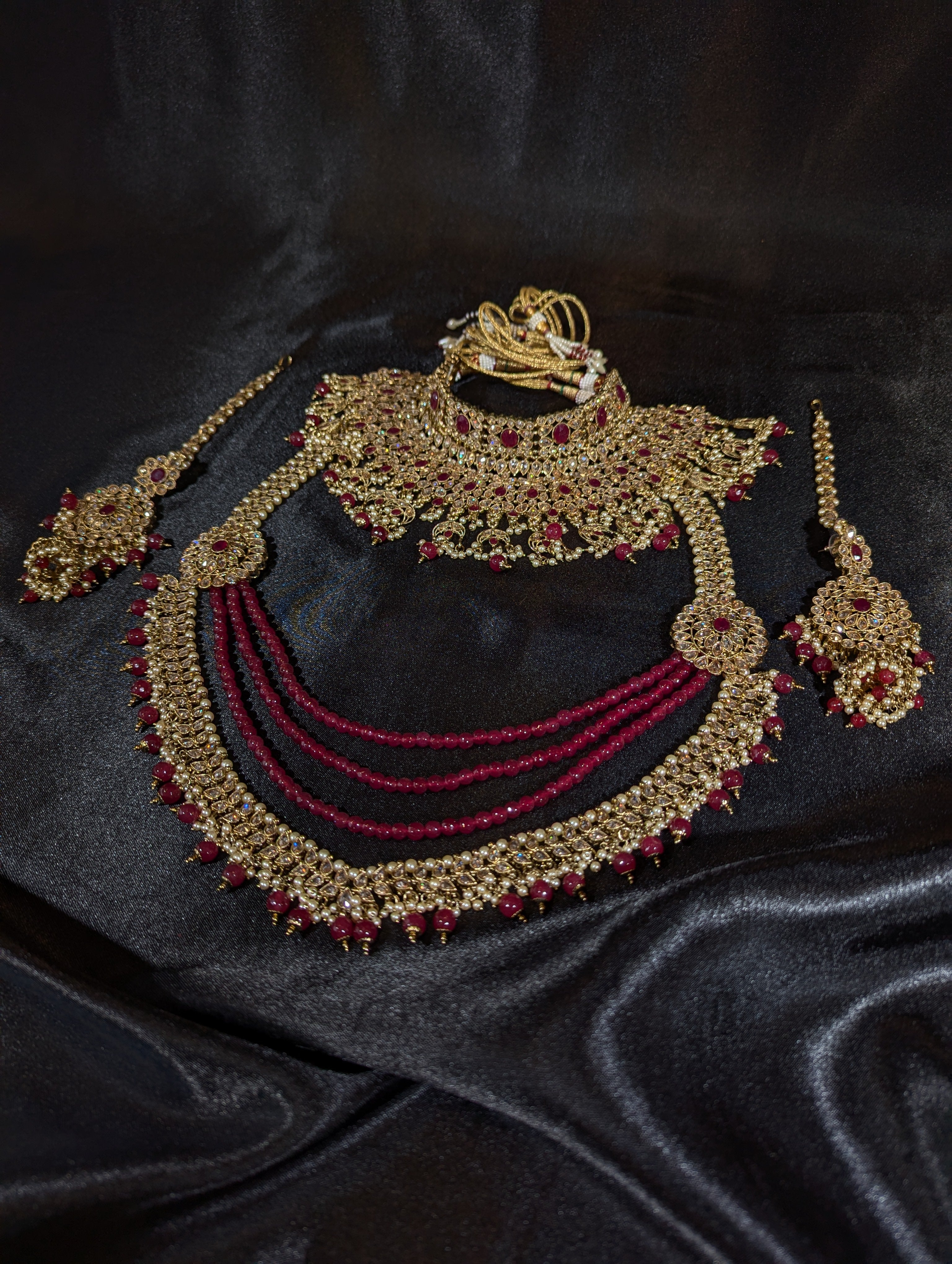 Aarya Bridal Polki Jewelry Set - Handmade Indian Kundan Necklace, Earrings & Maang Tikka for Wedding, Party & Special Occasions