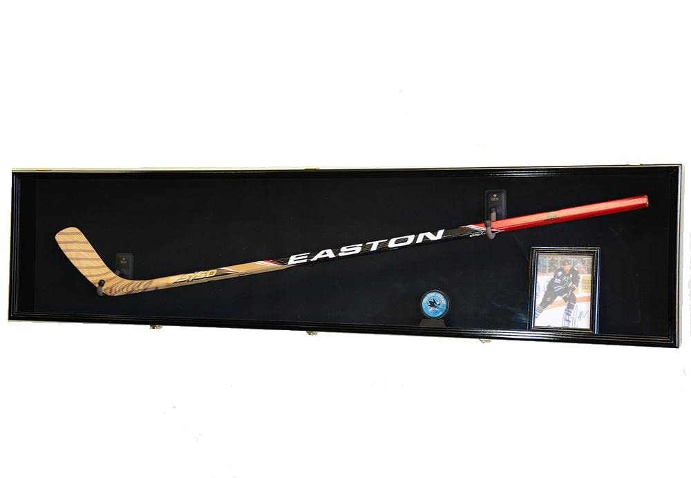 Premium Full-Size Hockey Stick & Puck Display Case - Wall Mounted Rack Holder for Sports Memorabilia | Perfect for Man Cave, Game Room, or Sports Bar Decor