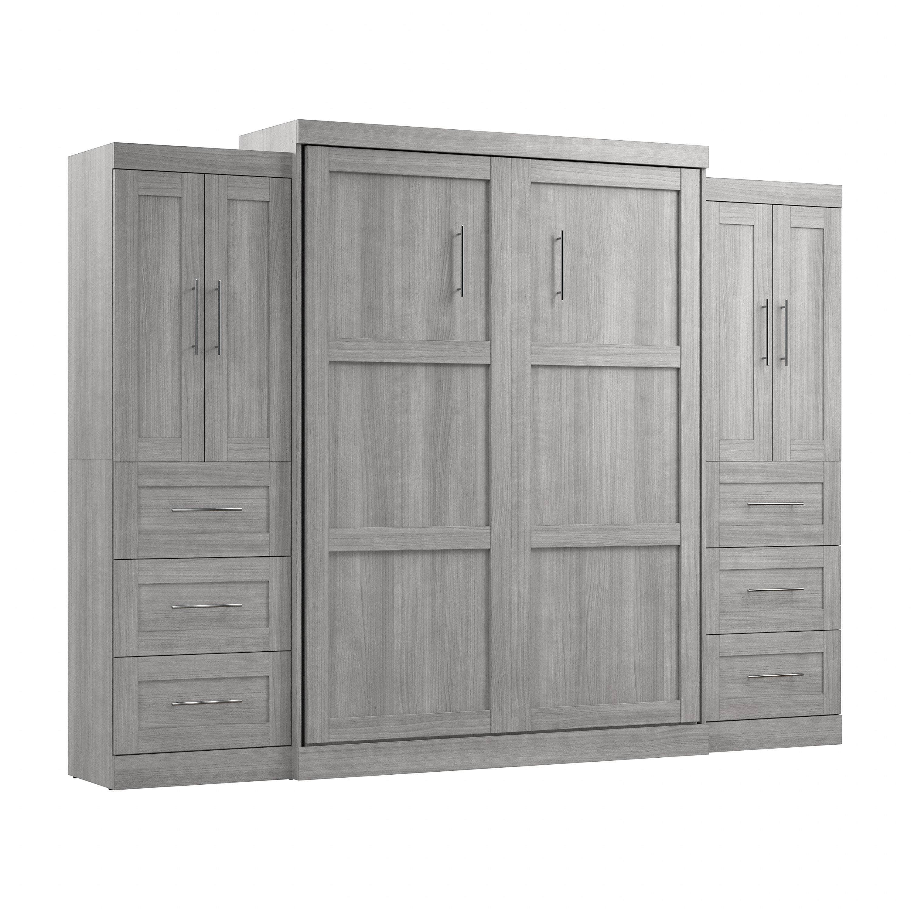 Pur Queen Murphy Wall Bed with Closet Storage Cabinets (115W) - 7 Color Options - Space-Saving Solution for Small Apartments, Guest Rooms & Home Offices