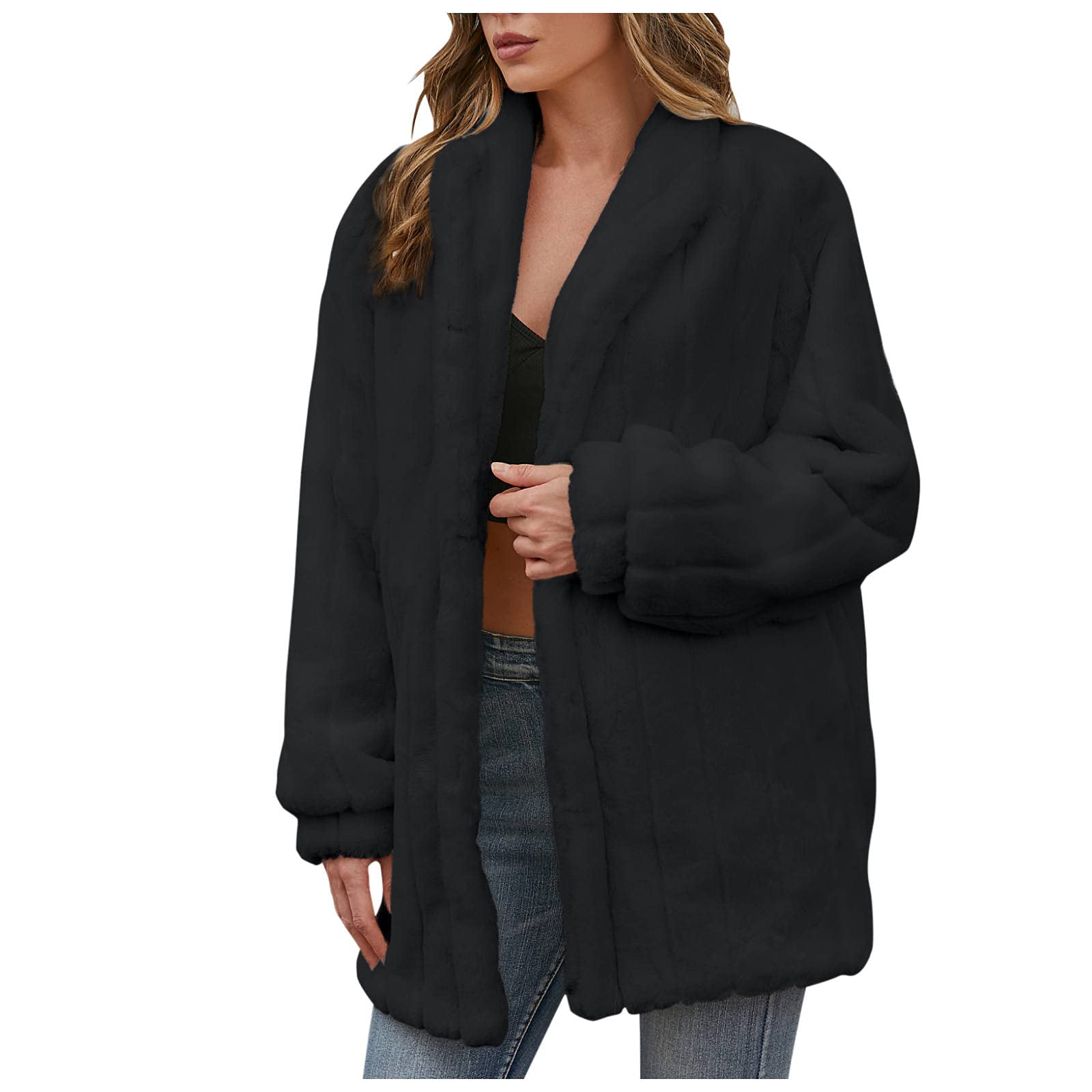 Women's Solid Color Cardigan Plush Jacket - Long Sleeve Casual Coat for Fall & Winter | SHEGNSI Soft Fleece Outerwear for Office, Travel and Daily Wear