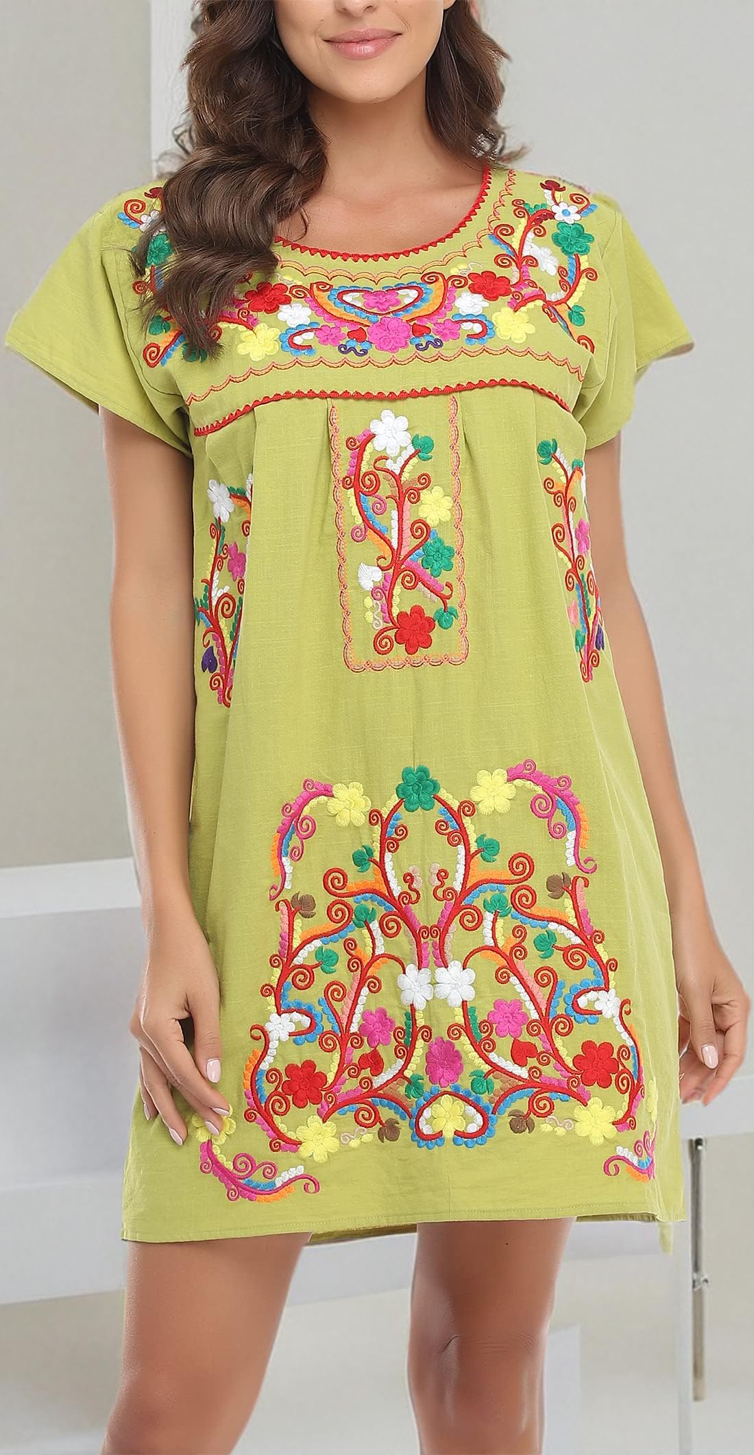 YZXDORWJ Women's Bohemian Embroidered Lace Short Sleeve Maxi Dress - Perfect for Summer Beach, Music Festivals & Boho Chic Outfits