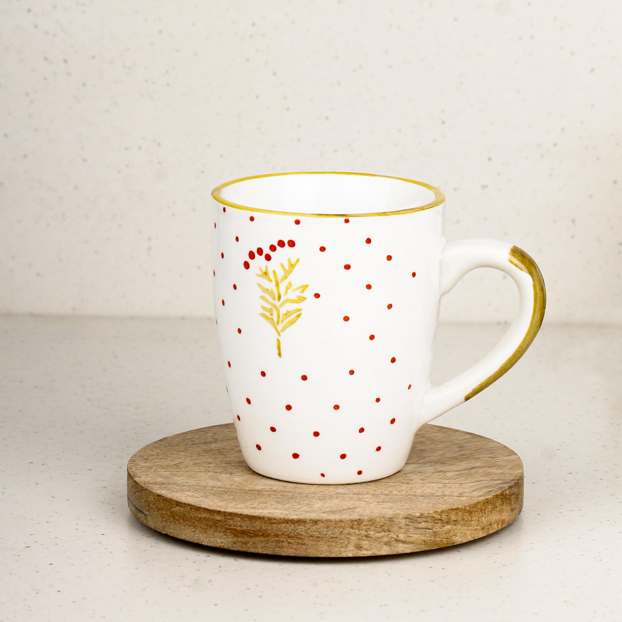 The Earth Store Red Polka Dot Ceramic Coffee Mug - 250ML (8.5oz) Tea & Milk Cup | Dishwasher & Microwave Safe | Perfect for Home, Office & Gifts | Elegant Breakfast, Afternoon Tea & Coffee Drinking Companion