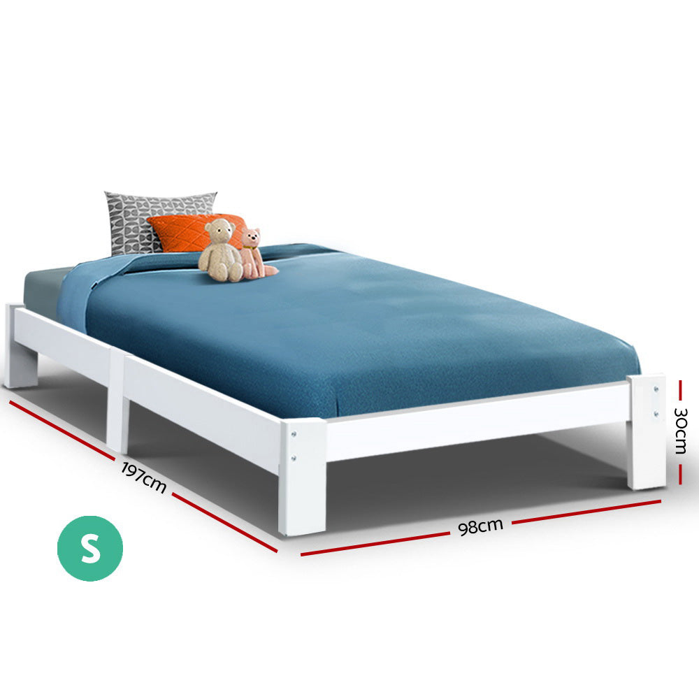 Fairy White Wooden Single Bed Frame - Solid Wood Twin Size Bed for Kids, Teens & Guest Rooms - Perfect for Bedrooms, Dorms & Small Spaces