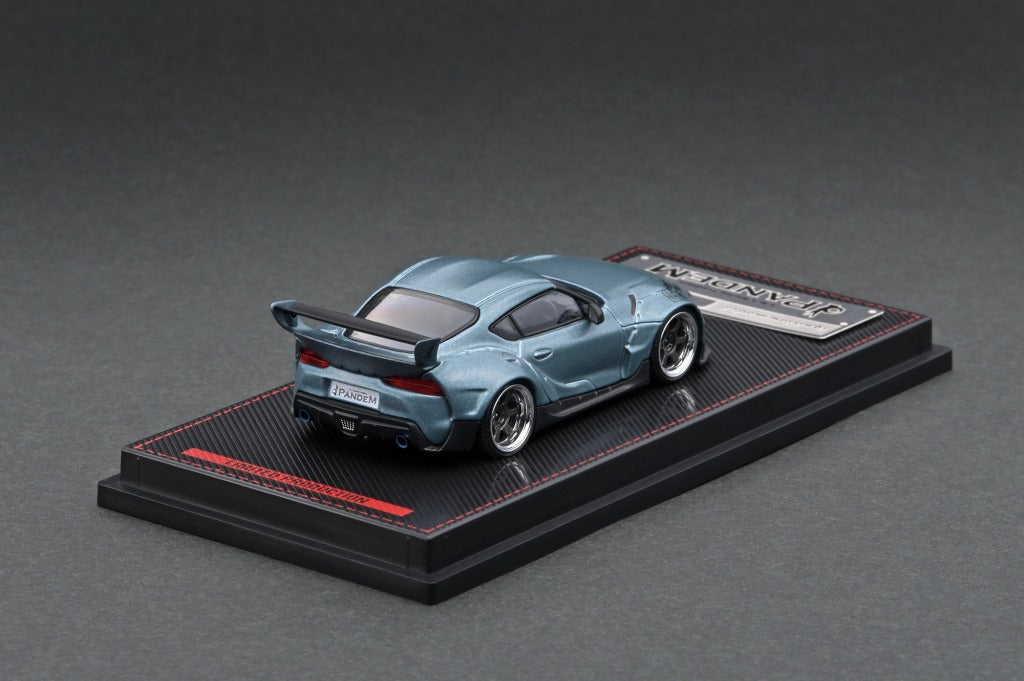 1/64 Scale PANDEM Toyota Supra A90 Diecast Model Car - Matte Blue Gray Metallic - Collectible Miniature Vehicle for Display & Racing Scenes