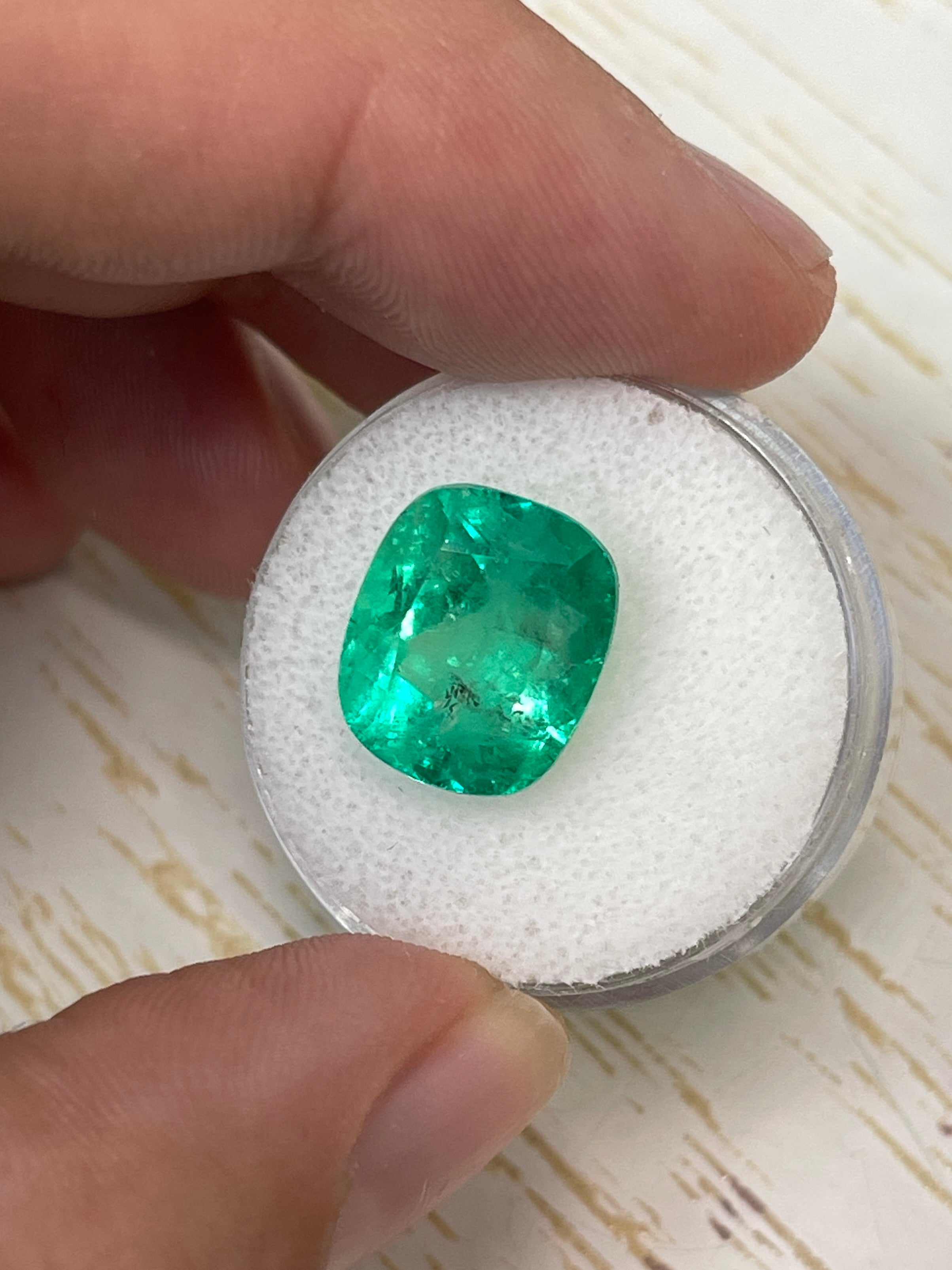 8.04 Carat 13x11mm Yellowish Green Natural Loose Colombian Emerald Cushion Cut Gemstone for Jewelry Making & Engagement Rings